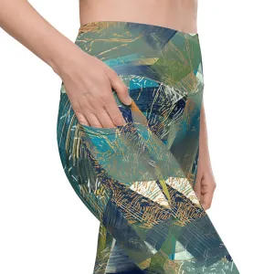 Abstract Blues and Greens Leggings with pockets