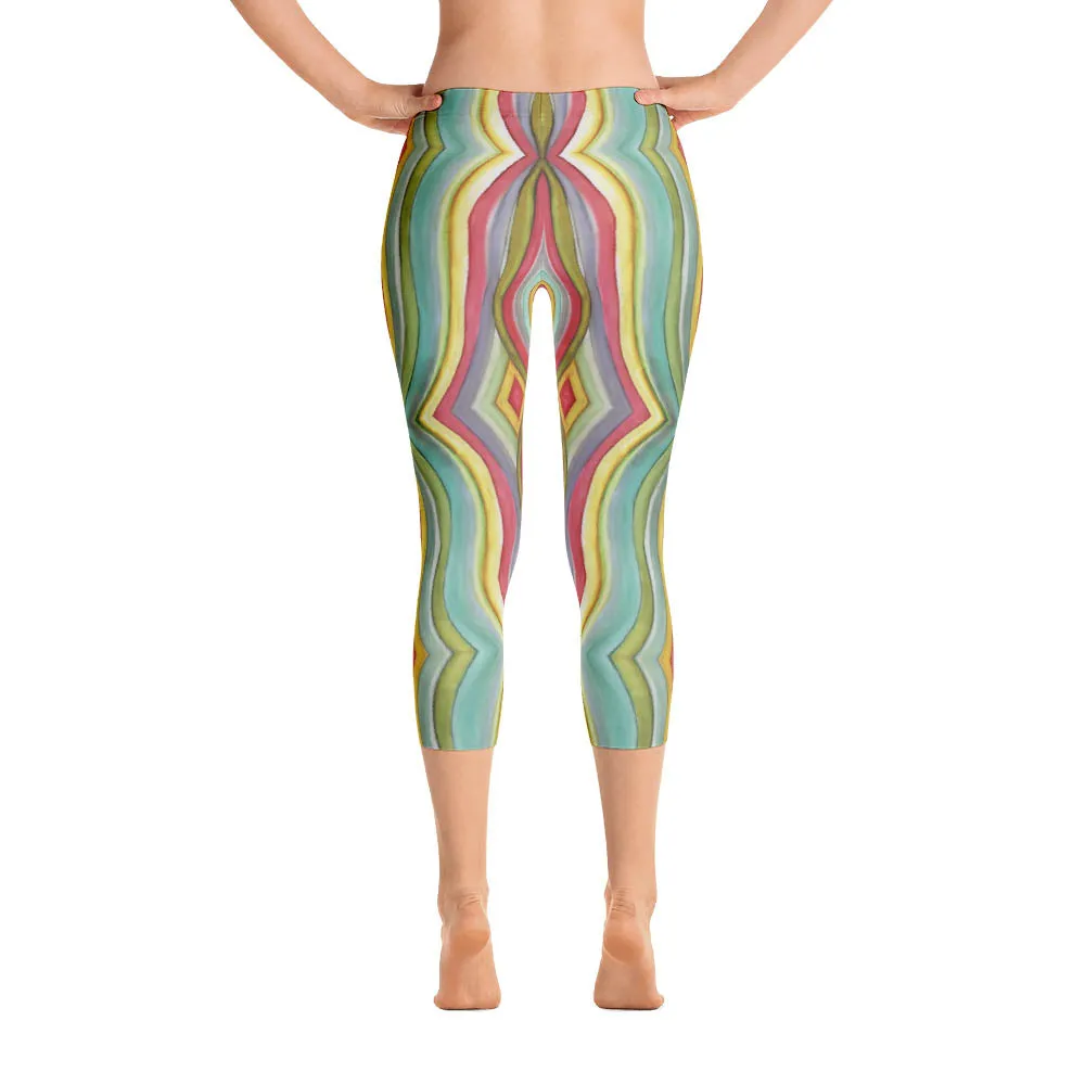 Abstract Capri leggings, Workout Pants 'Striped'