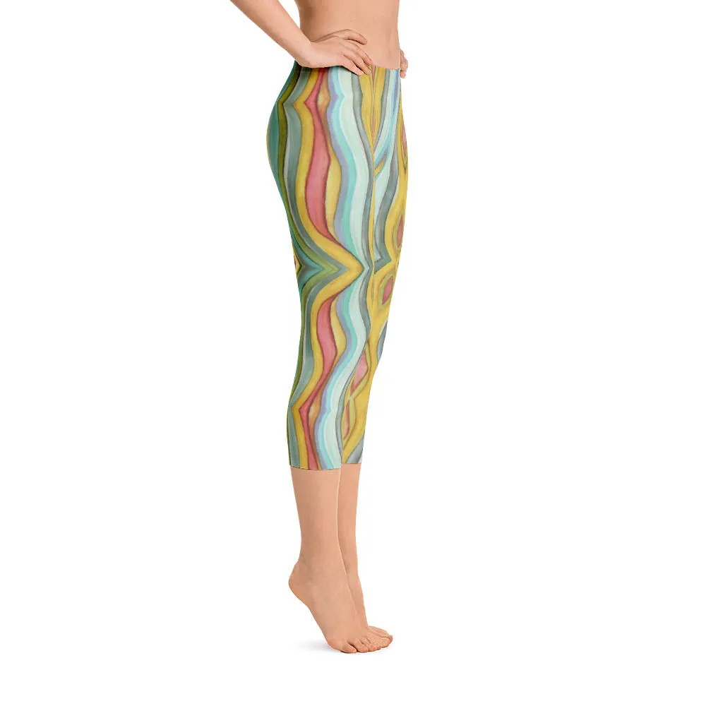 Abstract Capri leggings, Workout Pants 'Striped'