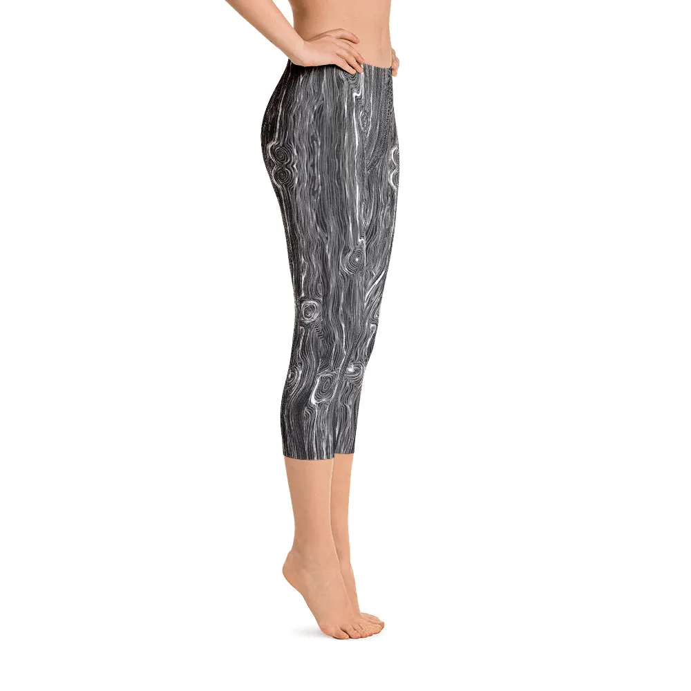 Abstract Capri leggings, Workout Pants 'Wood Grain'