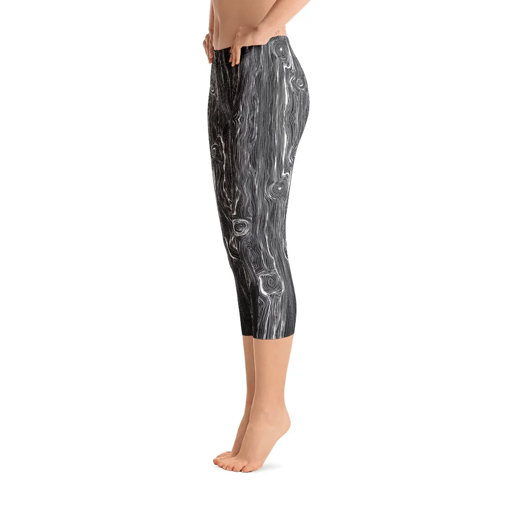 Abstract Capri leggings, Workout Pants 'Wood Grain'
