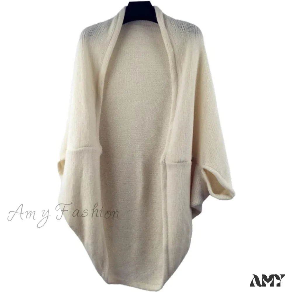 Amy Fashion - Shawl Bat Sleeve Loose Knitted Sweater Cardigans