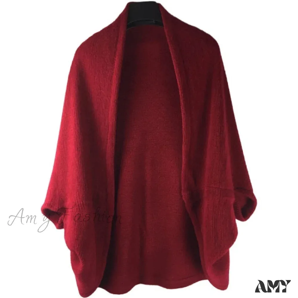 Amy Fashion - Shawl Bat Sleeve Loose Knitted Sweater Cardigans