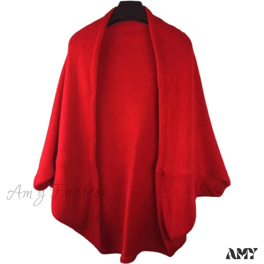 Amy Fashion - Shawl Bat Sleeve Loose Knitted Sweater Cardigans