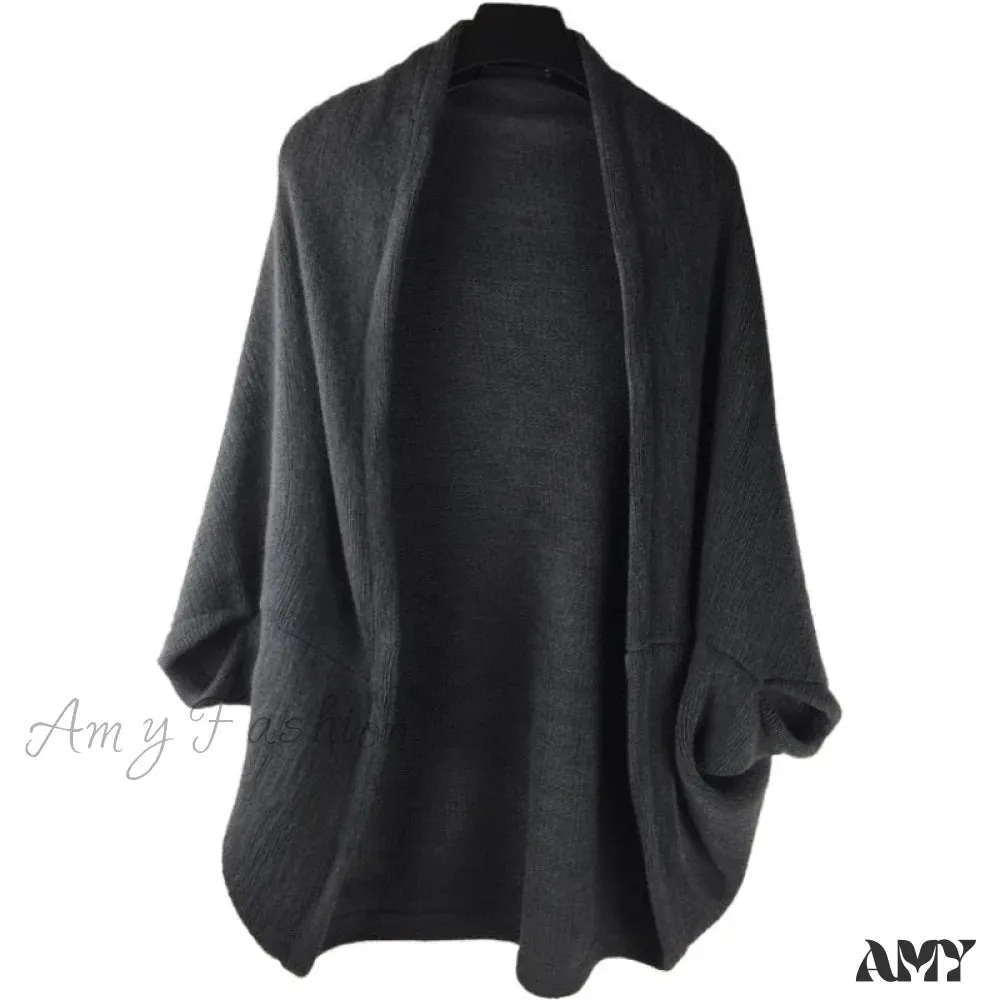 Amy Fashion - Shawl Bat Sleeve Loose Knitted Sweater Cardigans