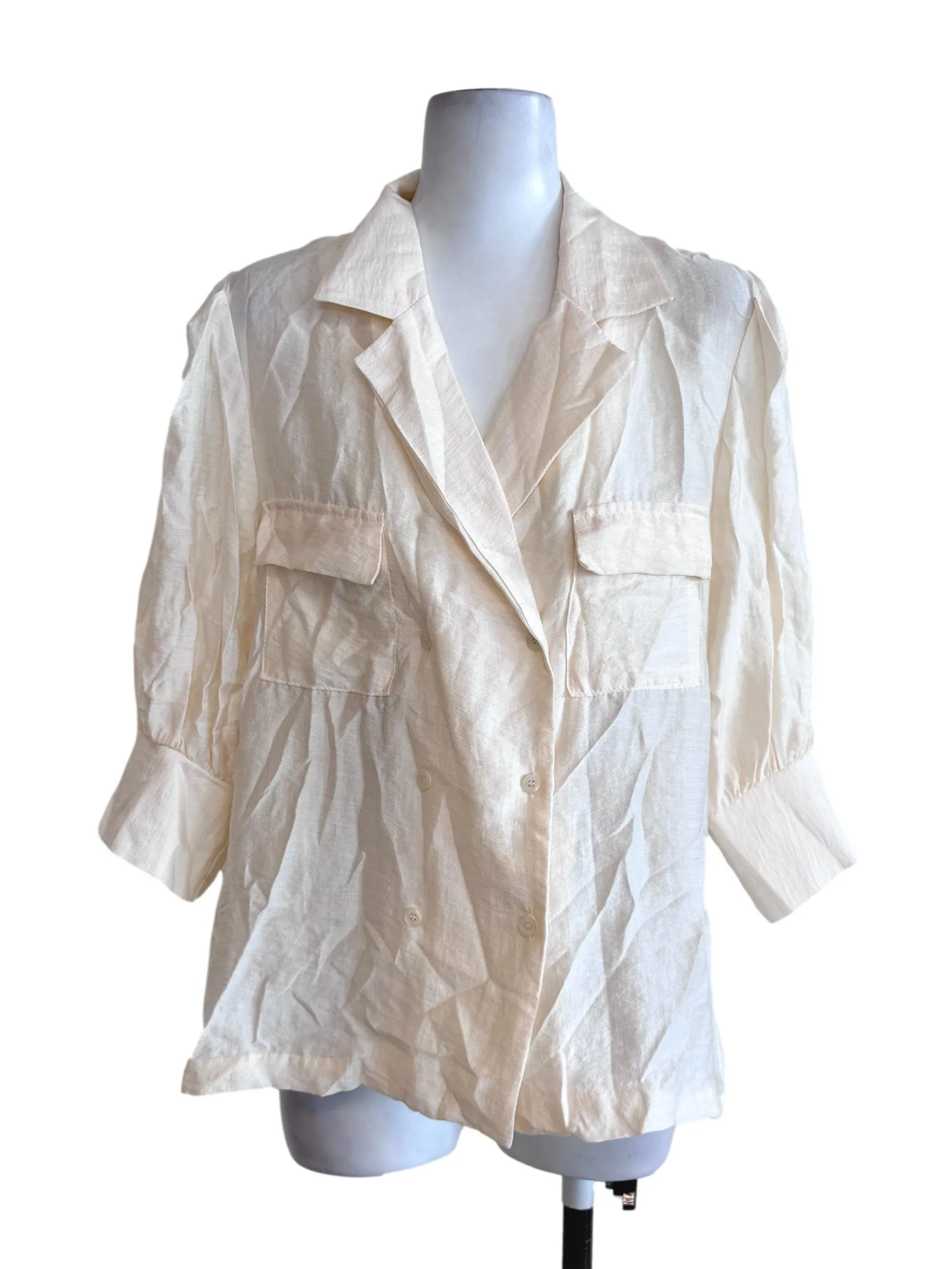 Beige Sleeveless Sash Blazer