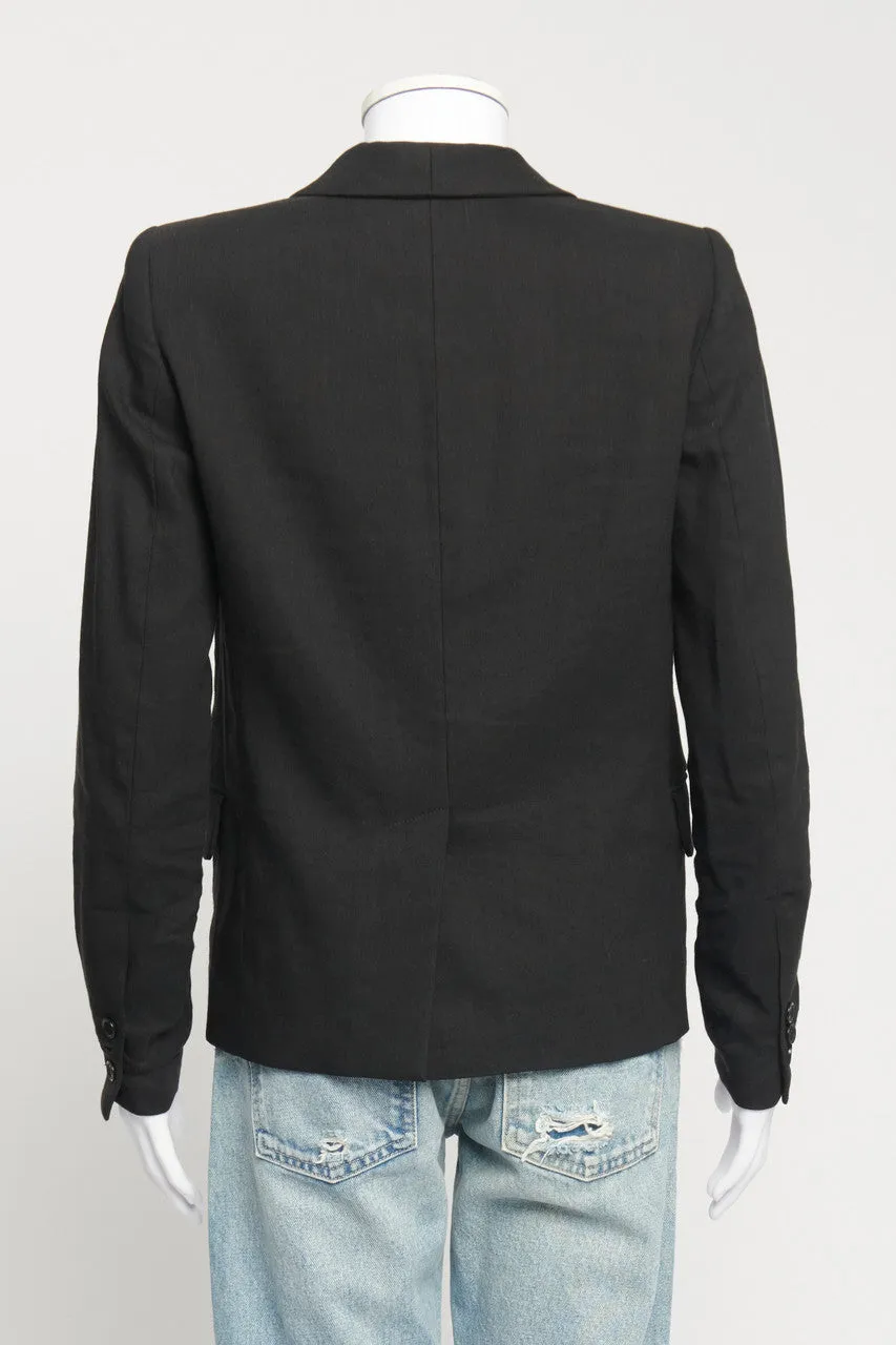 Black Linen Single Button Preowned Blazer