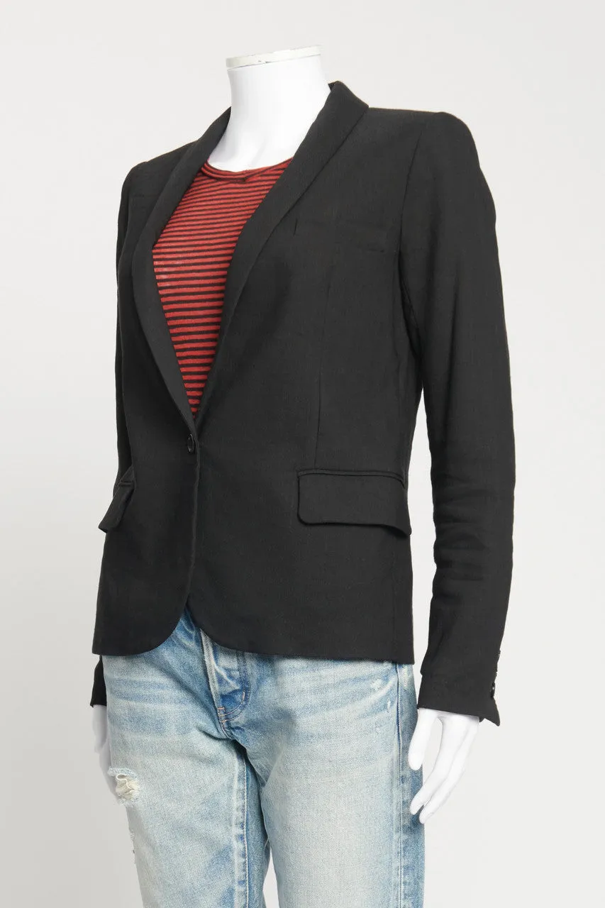 Black Linen Single Button Preowned Blazer
