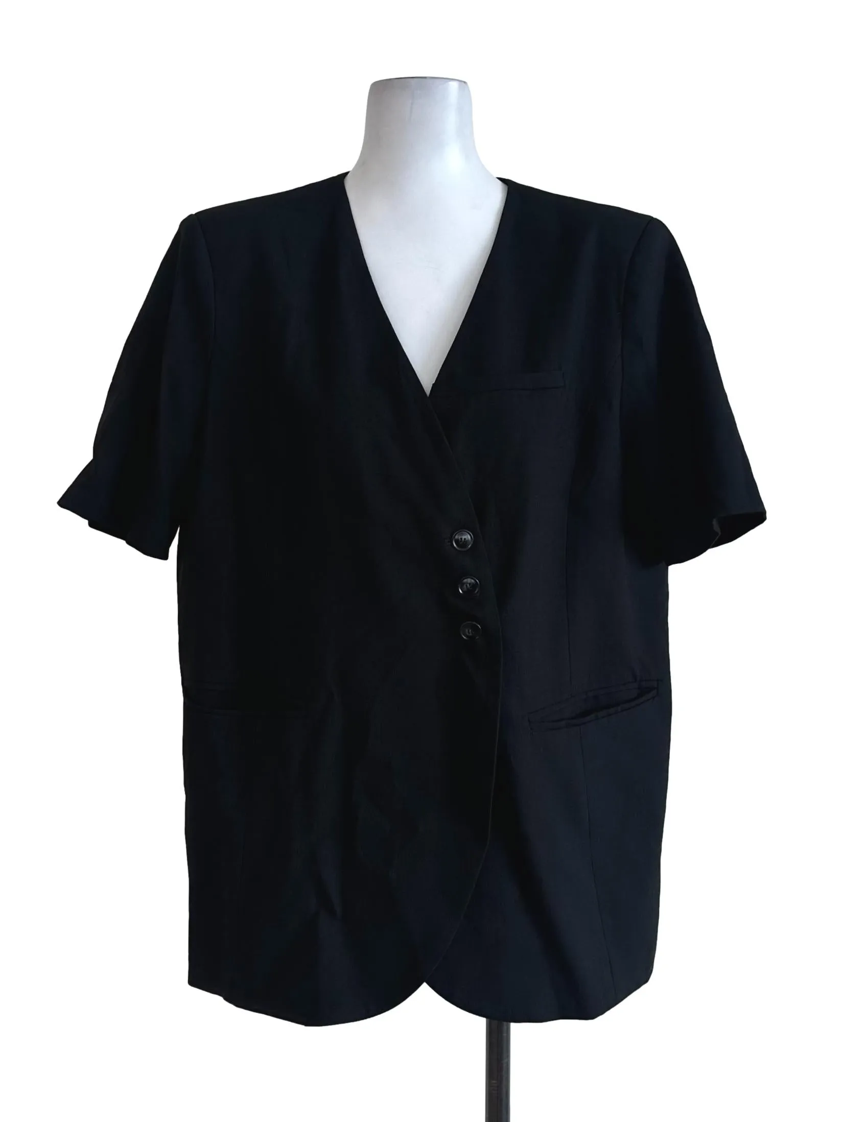 Black Plain Button Blazer