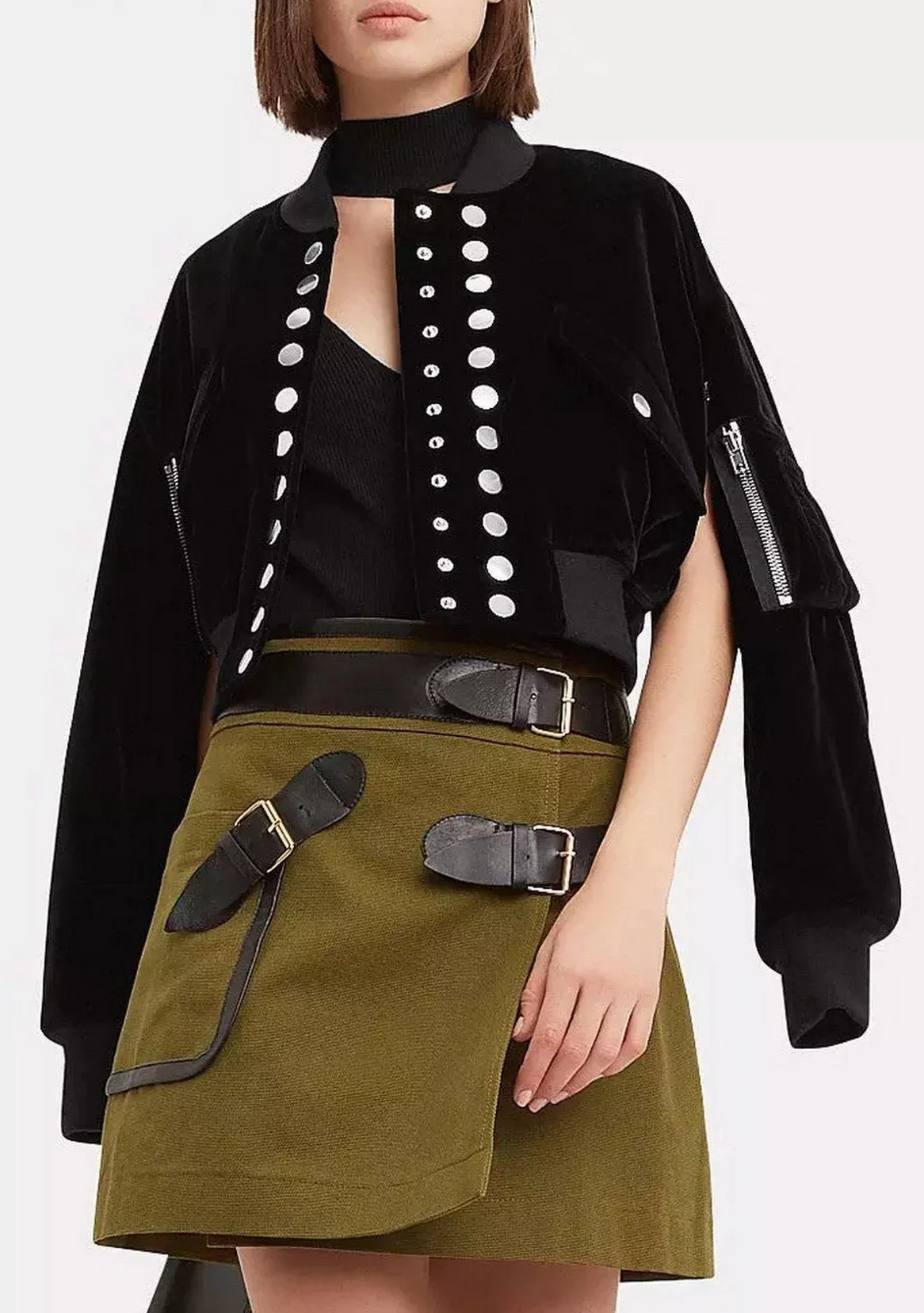 Black Velvet Multi Snap Crop Bomber Jacket