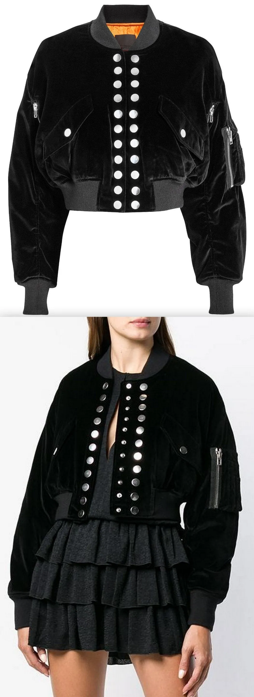 Black Velvet Multi Snap Crop Bomber Jacket