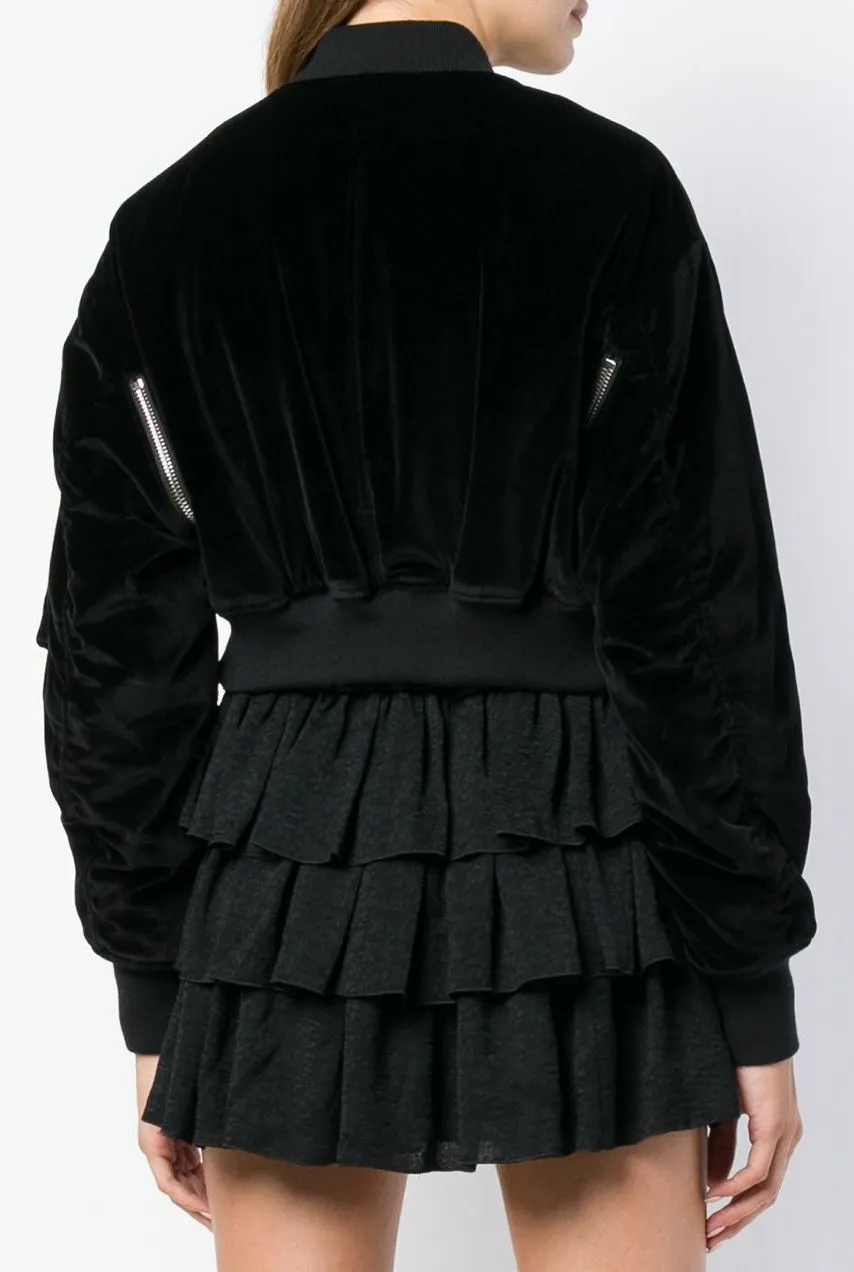 Black Velvet Multi Snap Crop Bomber Jacket
