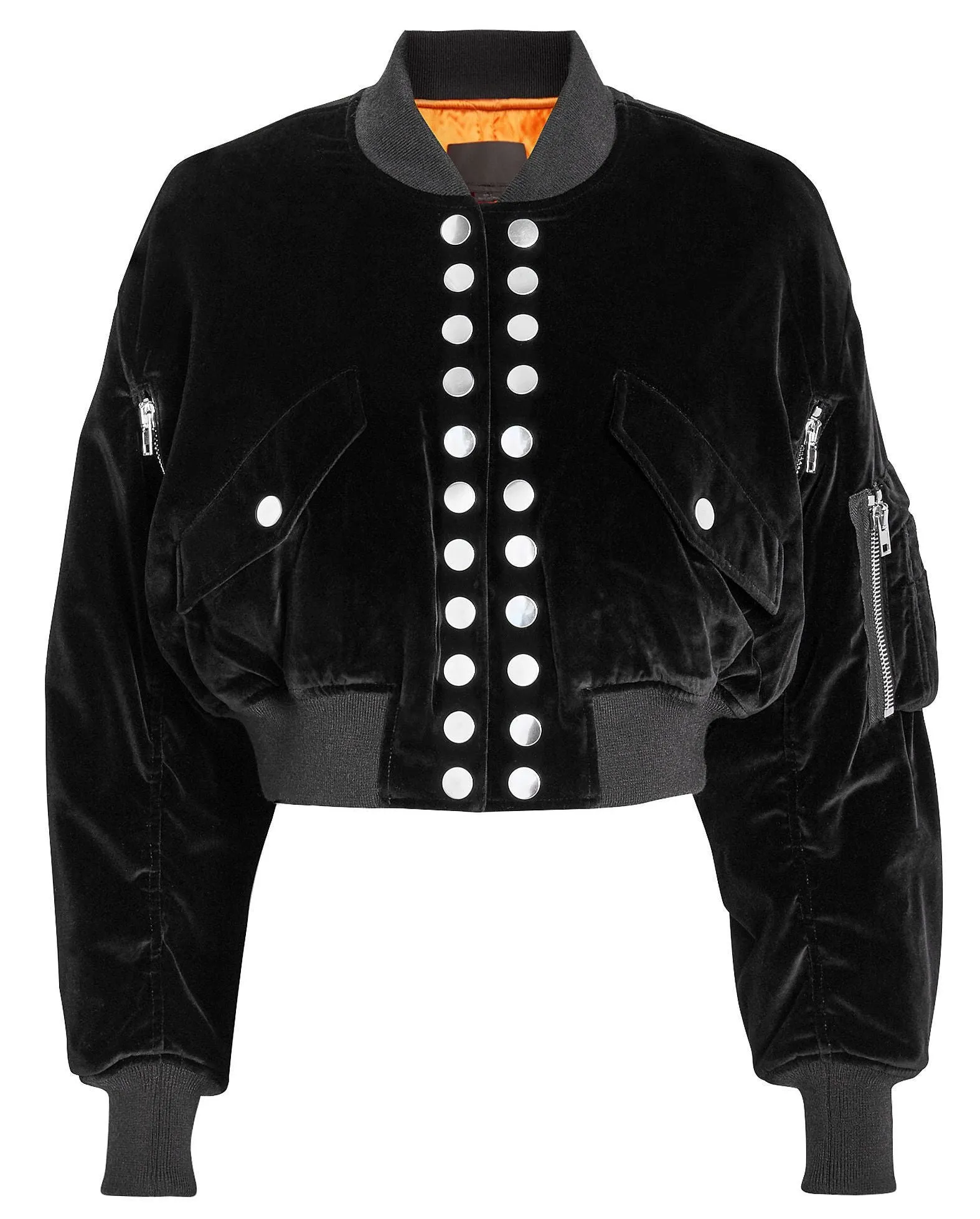 Black Velvet Multi Snap Crop Bomber Jacket