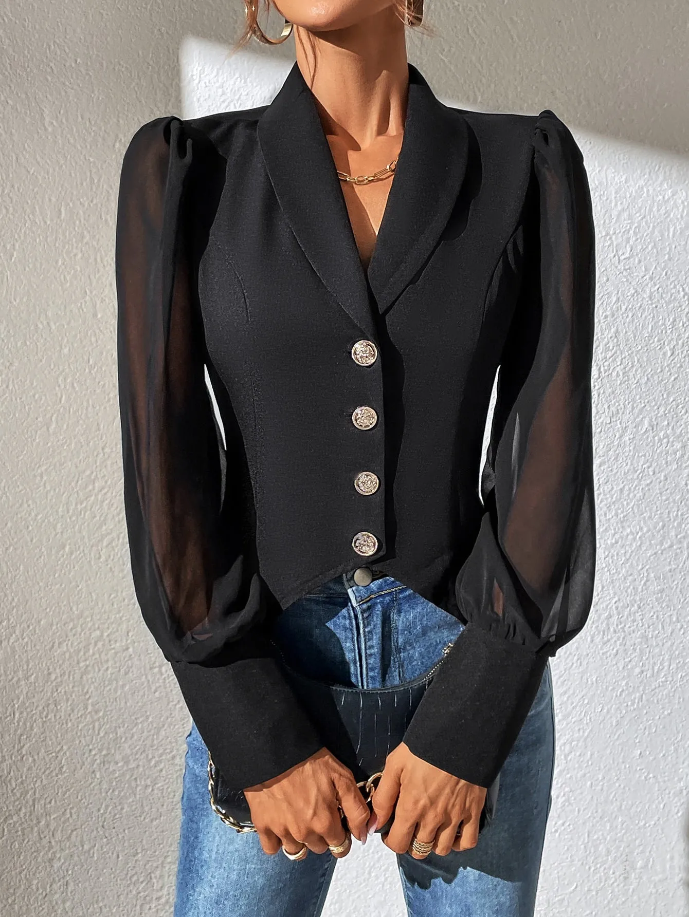Blazer Raffinéa de malla en contraste - Cherry Vibes