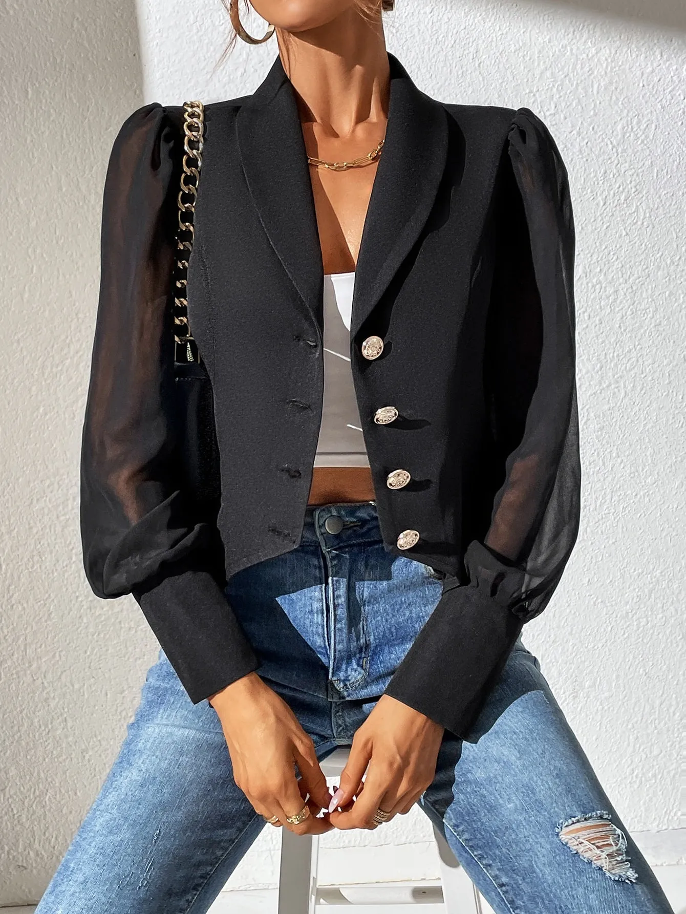 Blazer Raffinéa de malla en contraste - Cherry Vibes