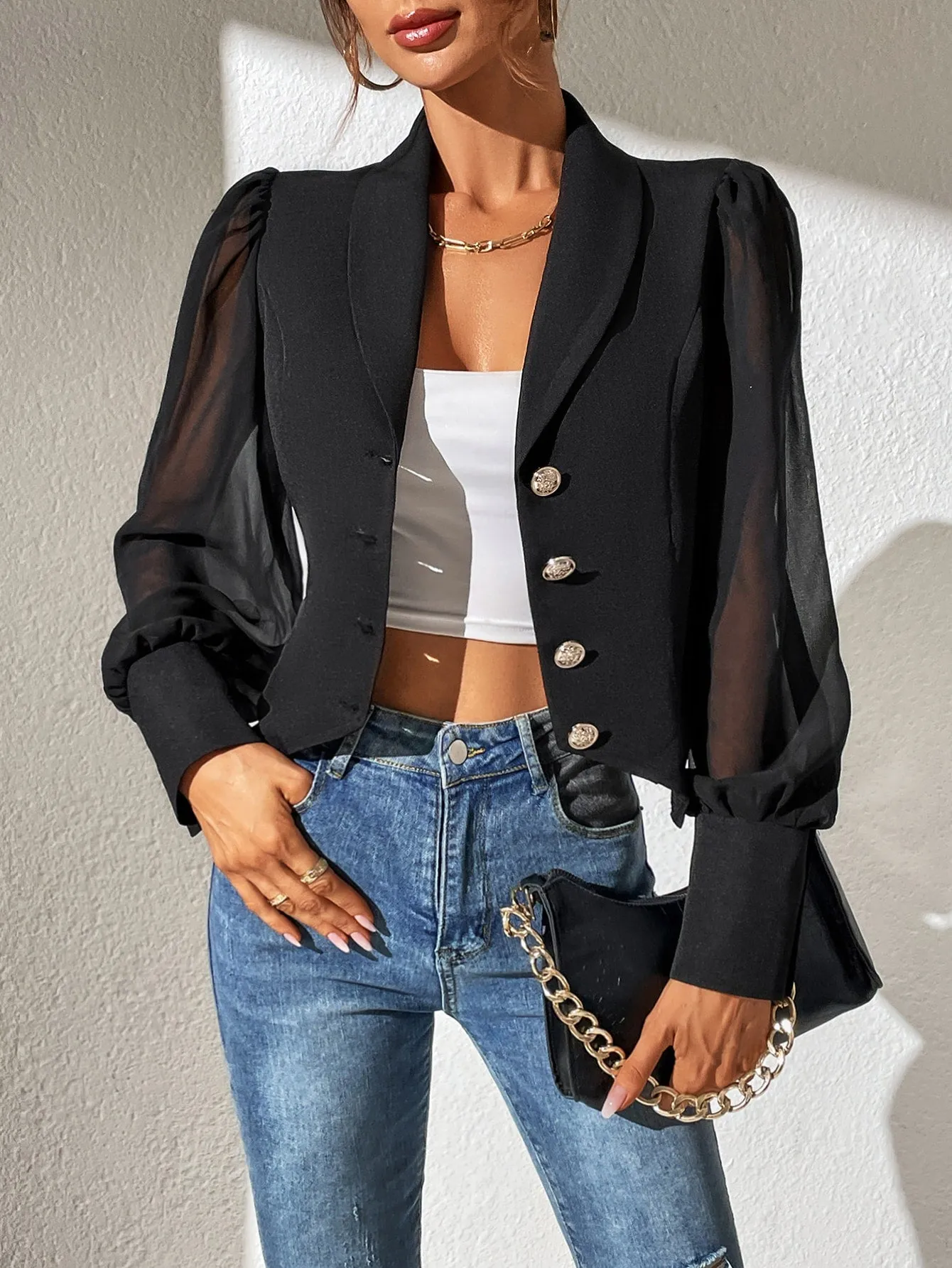 Blazer Raffinéa de malla en contraste - Cherry Vibes