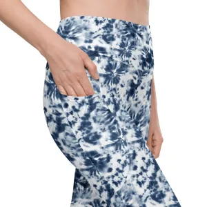 Blue and White Tie Dye Leggings with pockets