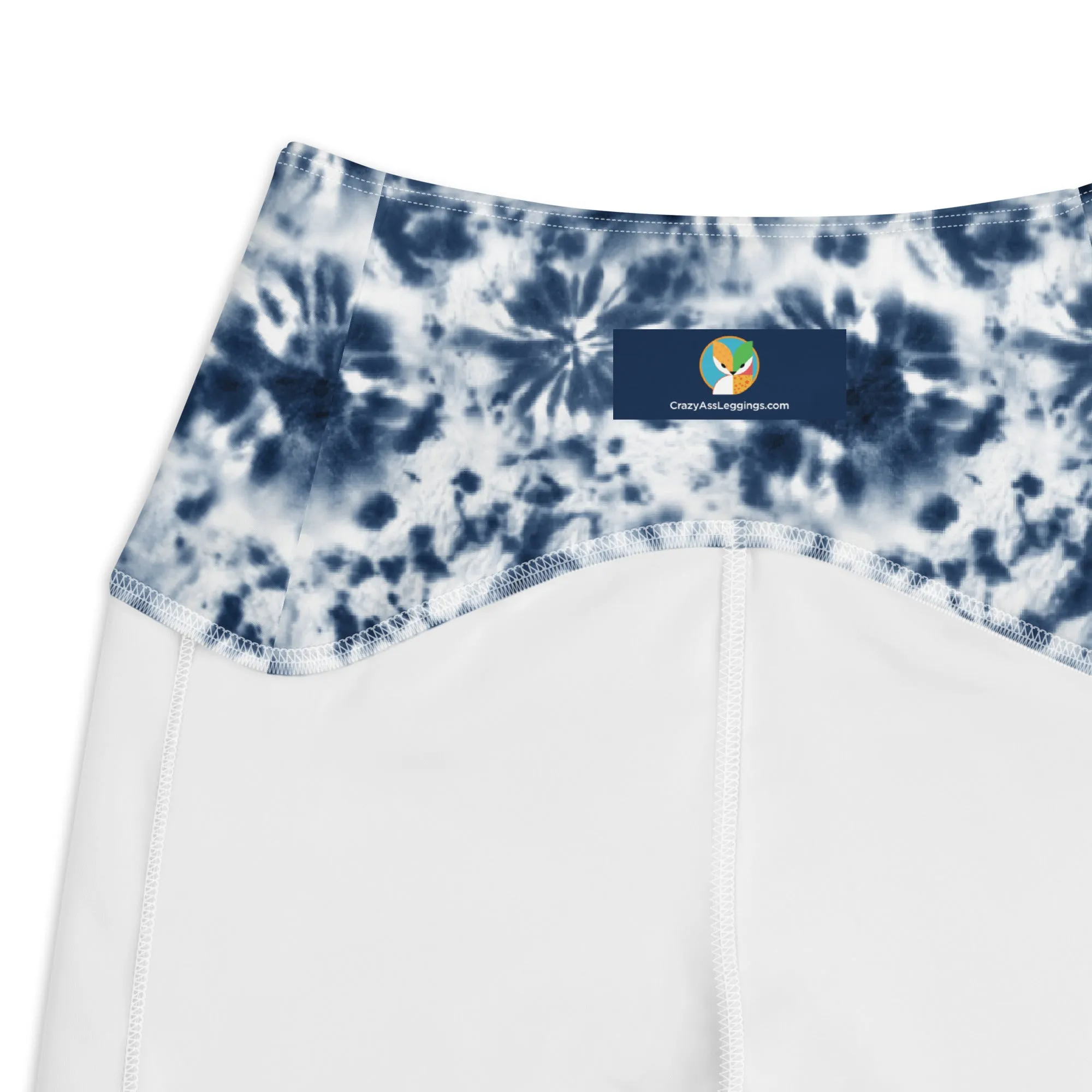 Blue and White Tie Dye Leggings with pockets