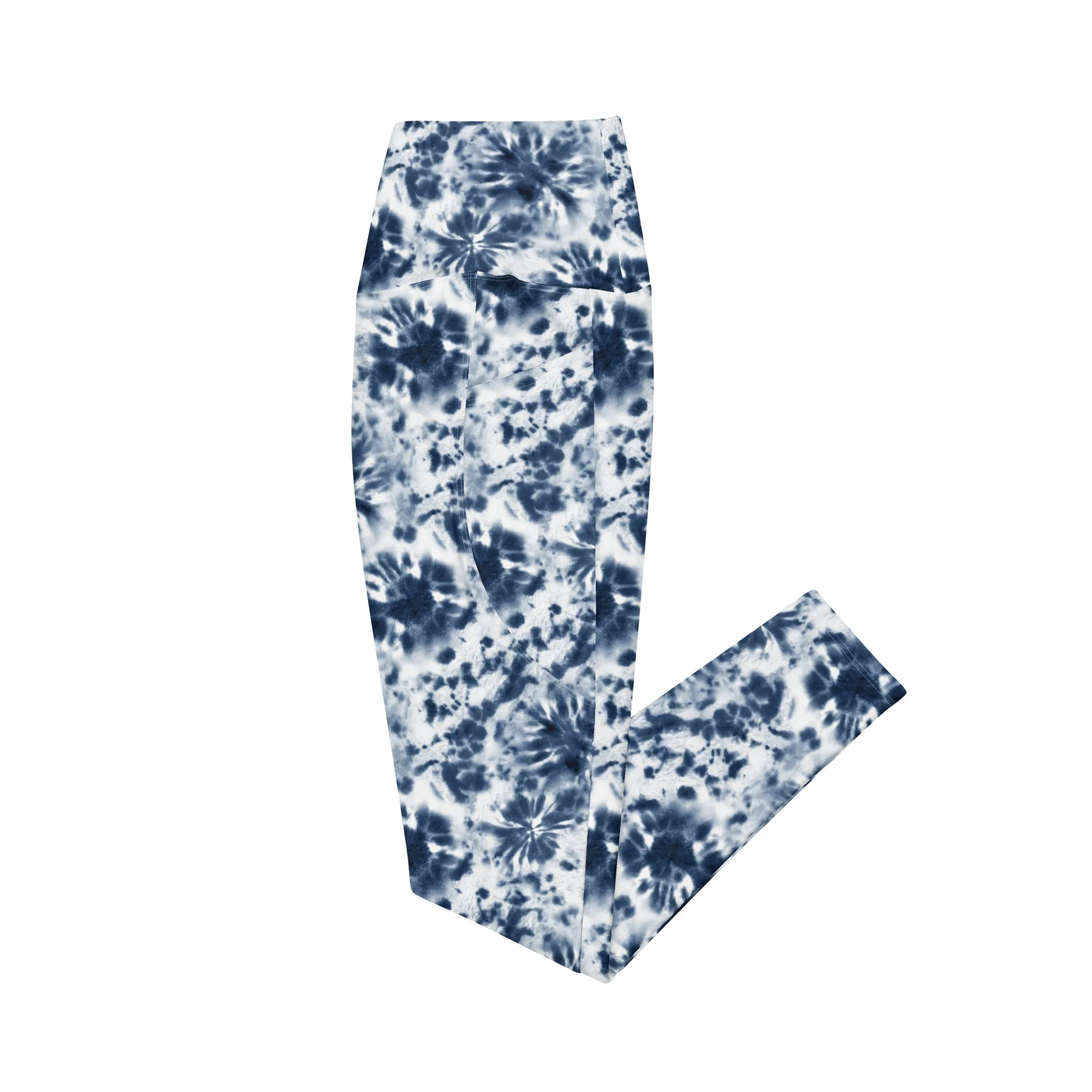 Blue and White Tie Dye Leggings with pockets
