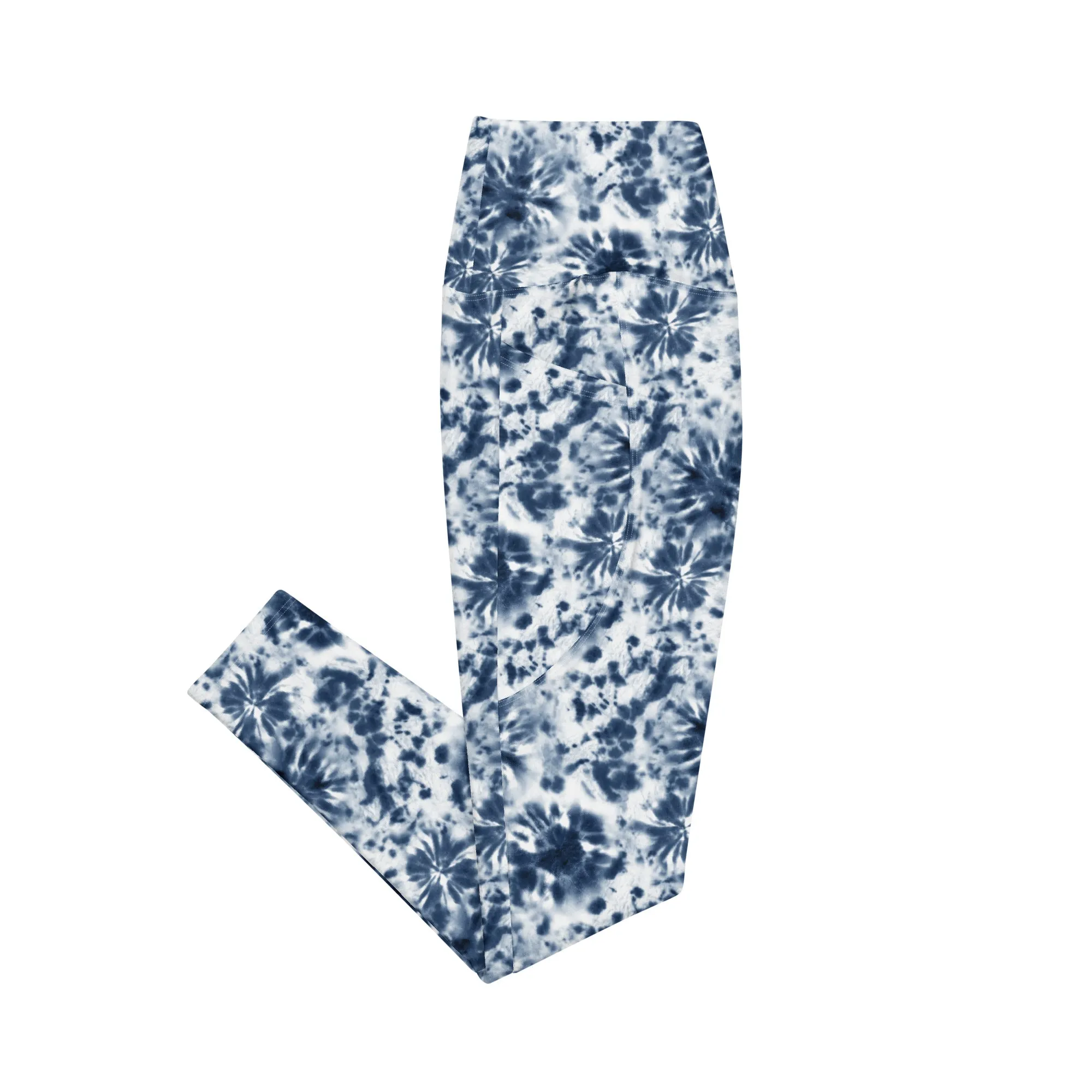 Blue and White Tie Dye Leggings with pockets