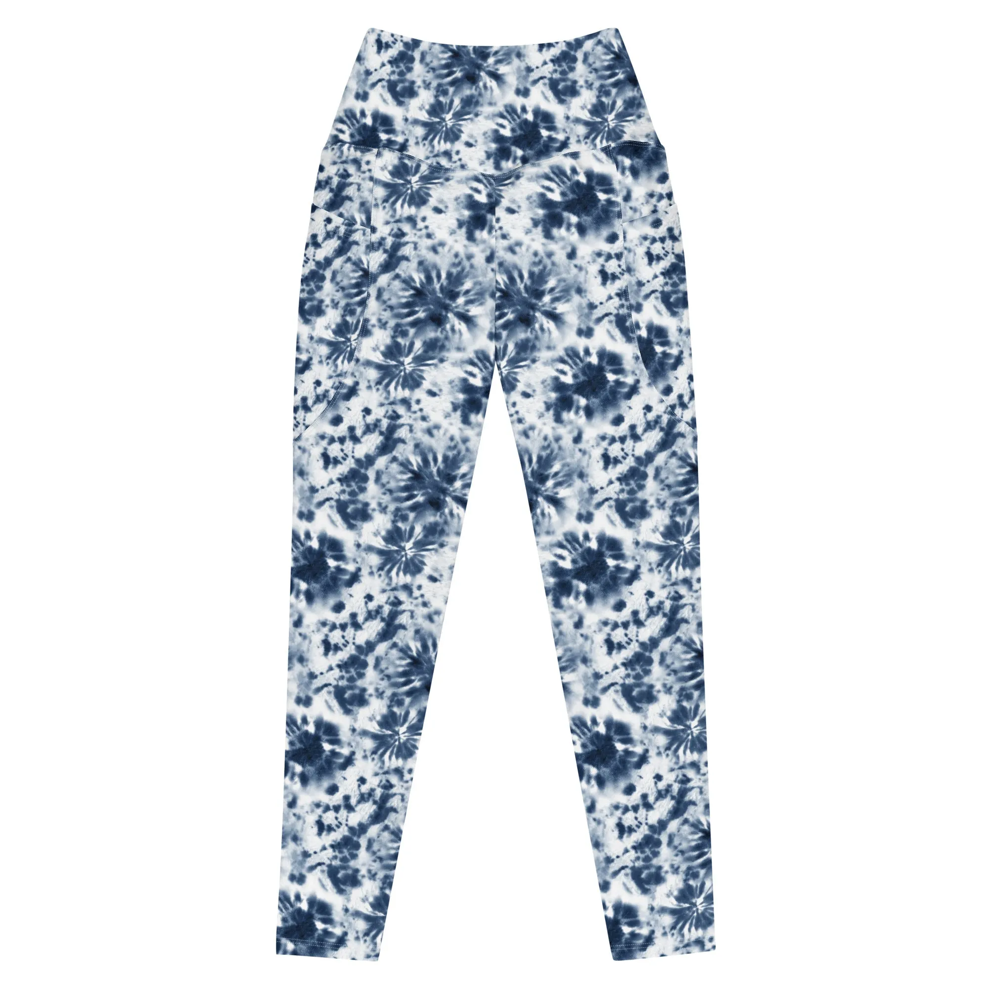 Blue and White Tie Dye Leggings with pockets