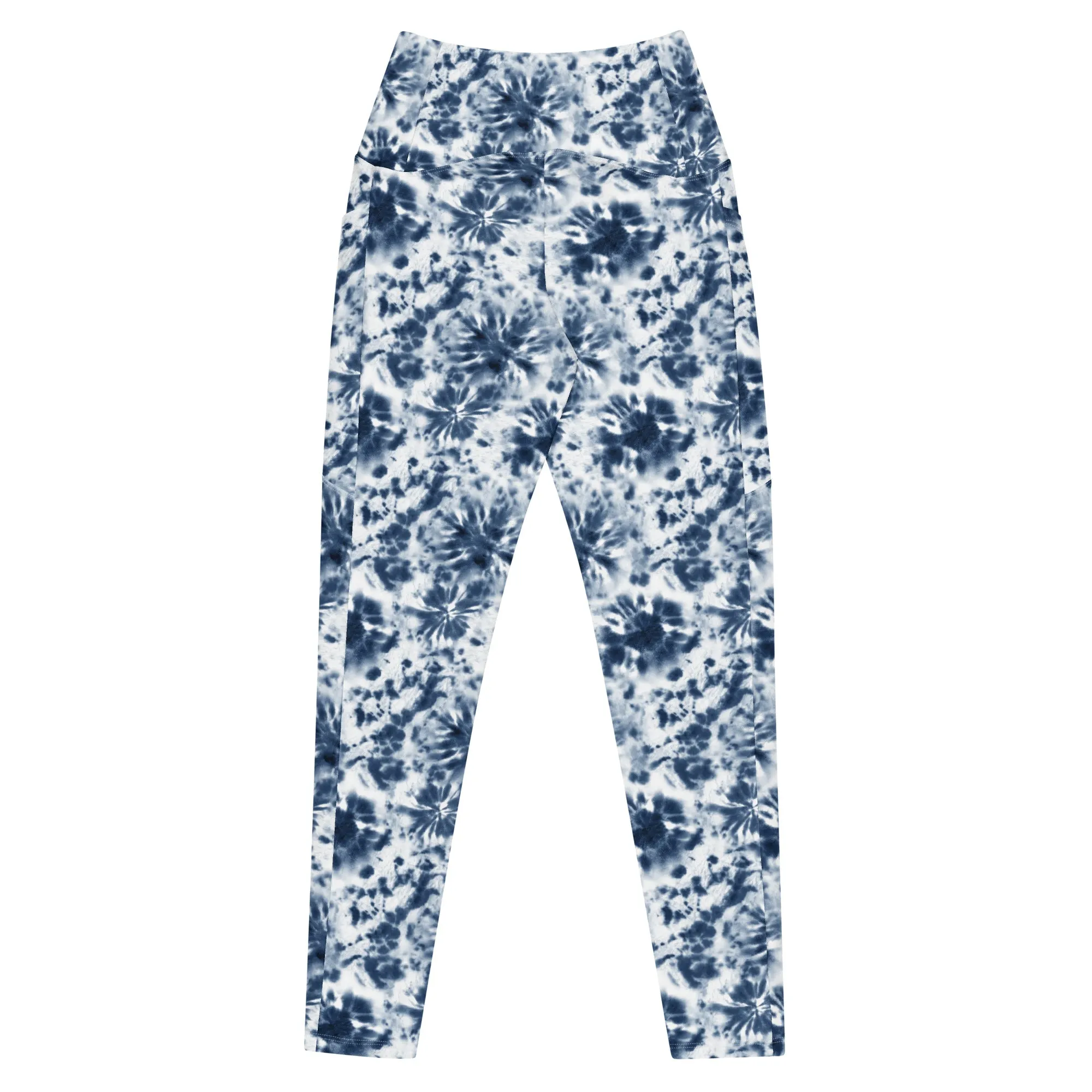 Blue and White Tie Dye Leggings with pockets