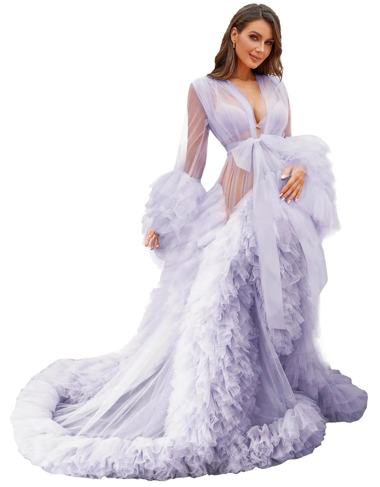 Bridal Robe Illusion Tulle Long Wedding Dressing Gown