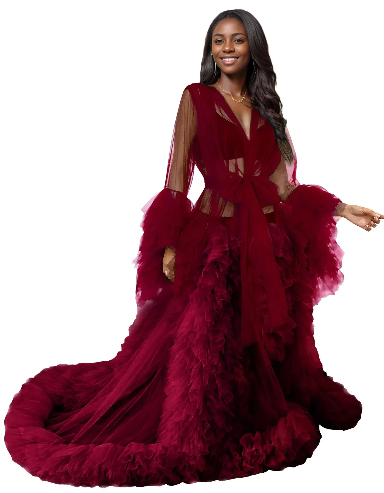 Bridal Robe Illusion Tulle Long Wedding Dressing Gown