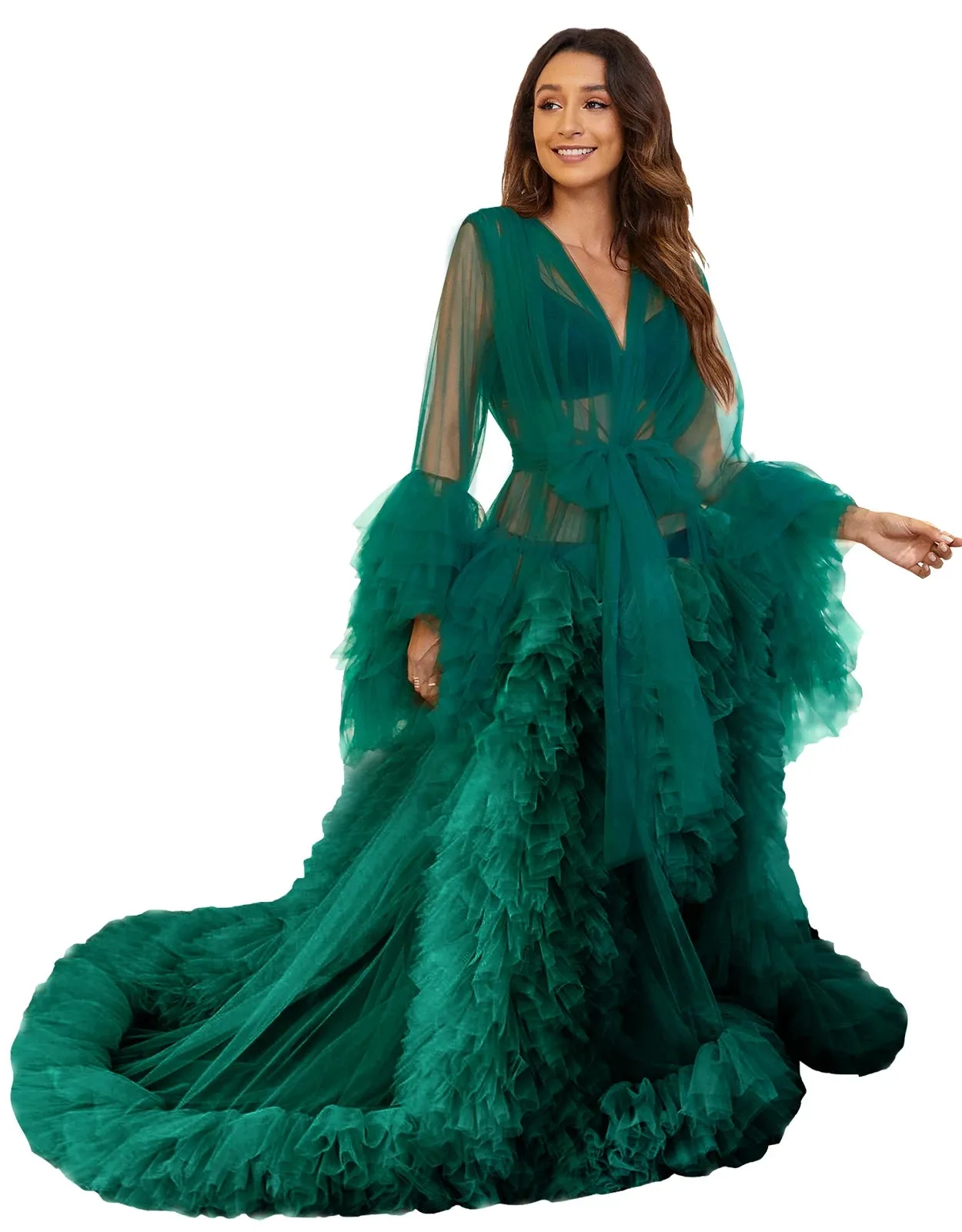 Bridal Robe Illusion Tulle Long Wedding Dressing Gown