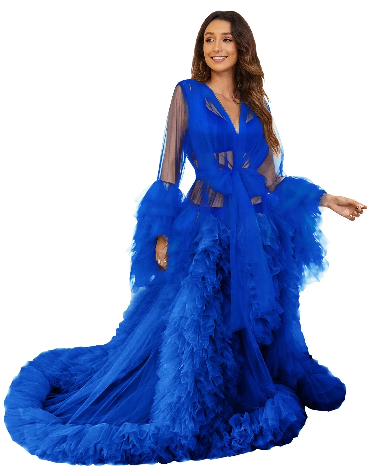 Bridal Robe Illusion Tulle Long Wedding Dressing Gown