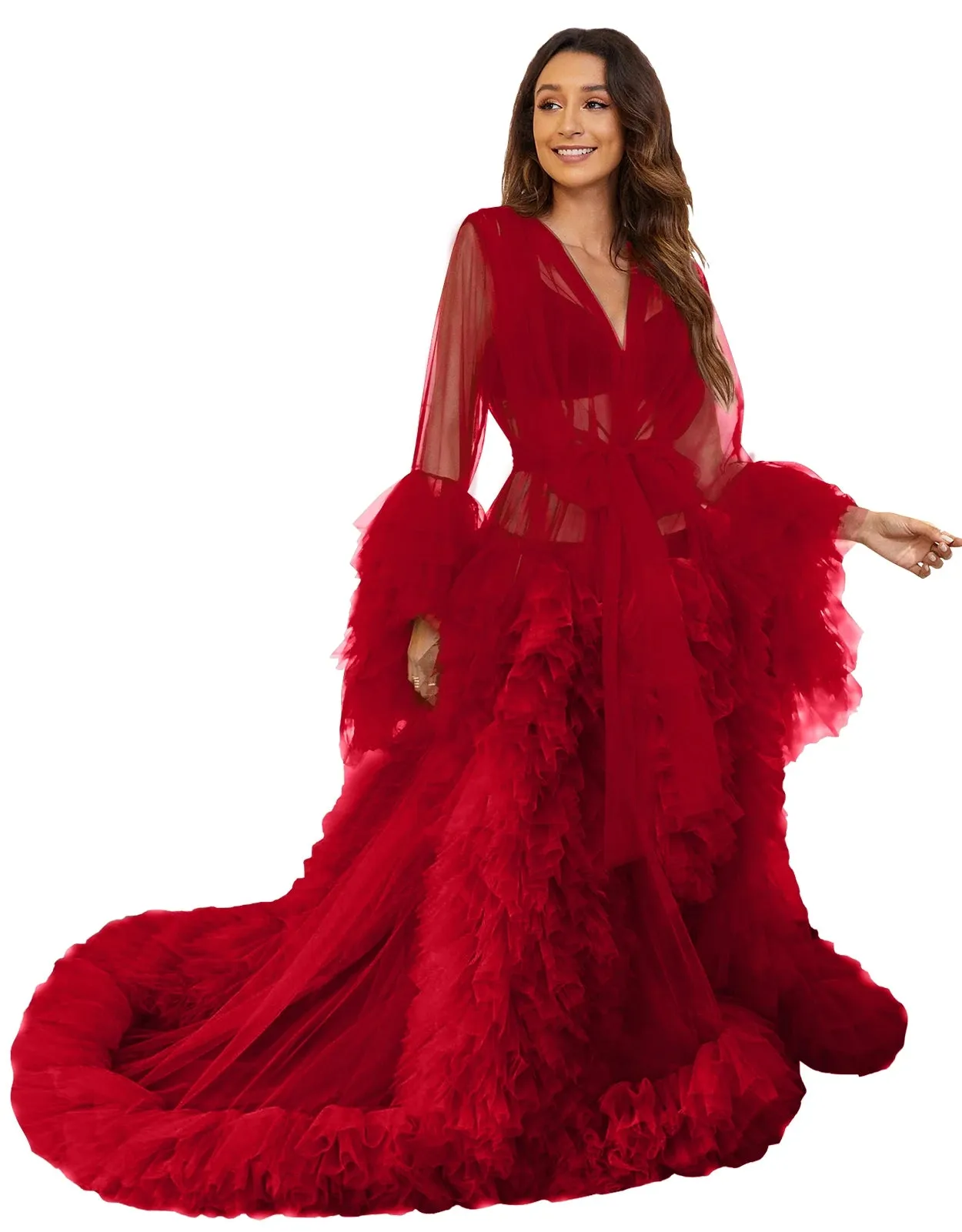 Bridal Robe Illusion Tulle Long Wedding Dressing Gown