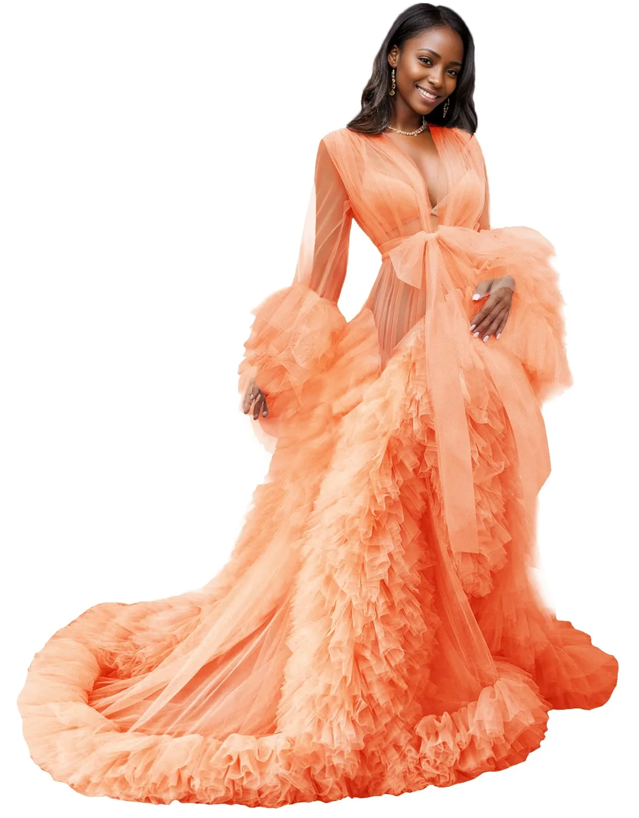 Bridal Robe Illusion Tulle Long Wedding Dressing Gown