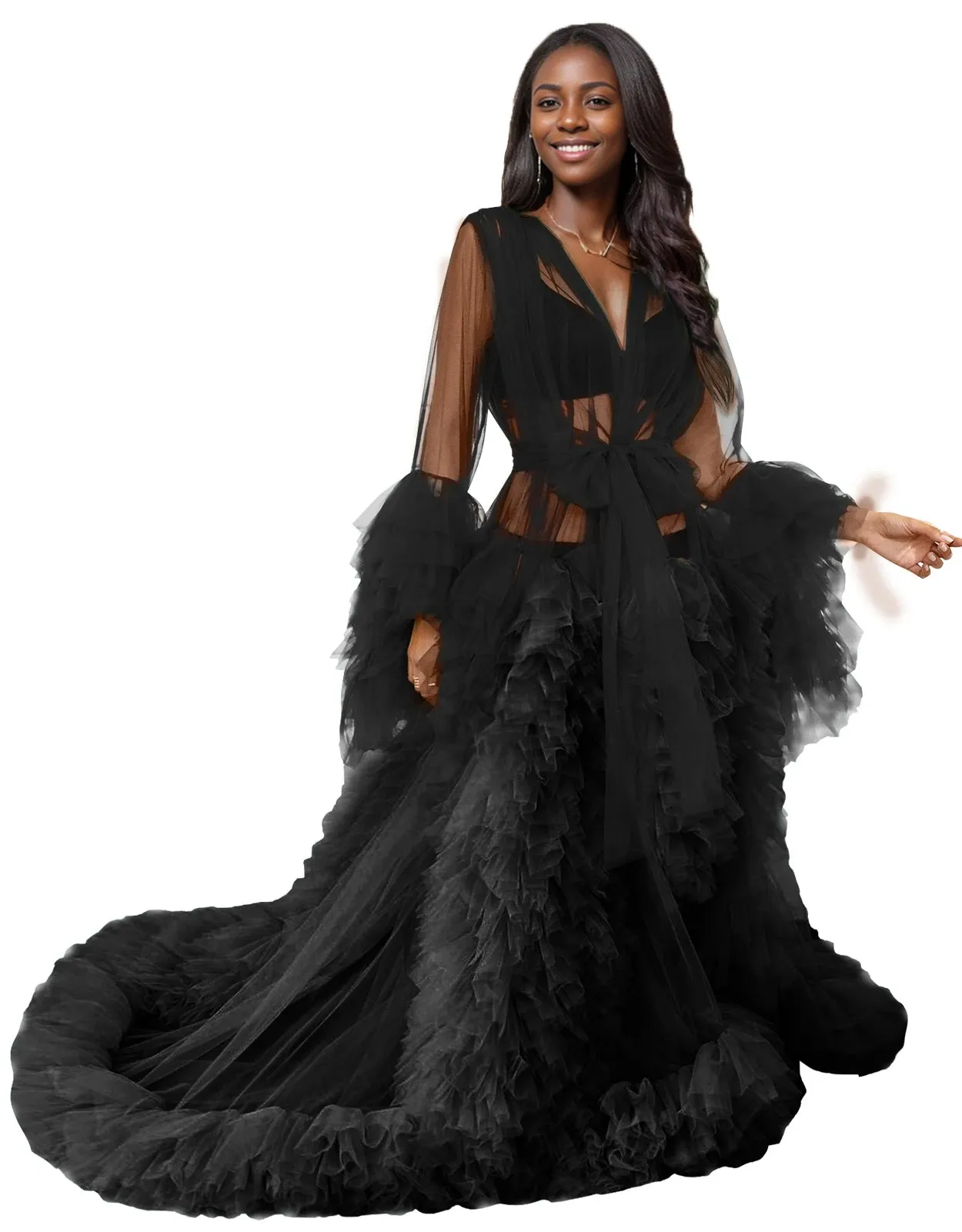 Bridal Robe Illusion Tulle Long Wedding Dressing Gown