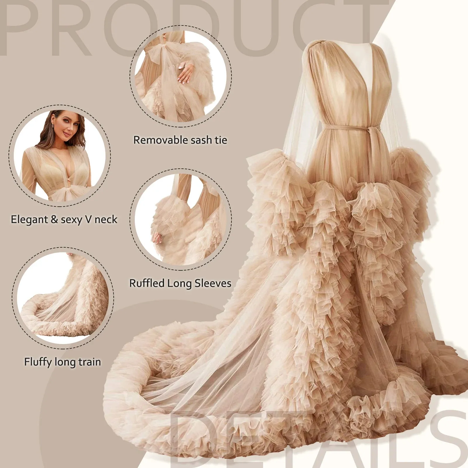 Bridal Robe Illusion Tulle Long Wedding Dressing Gown