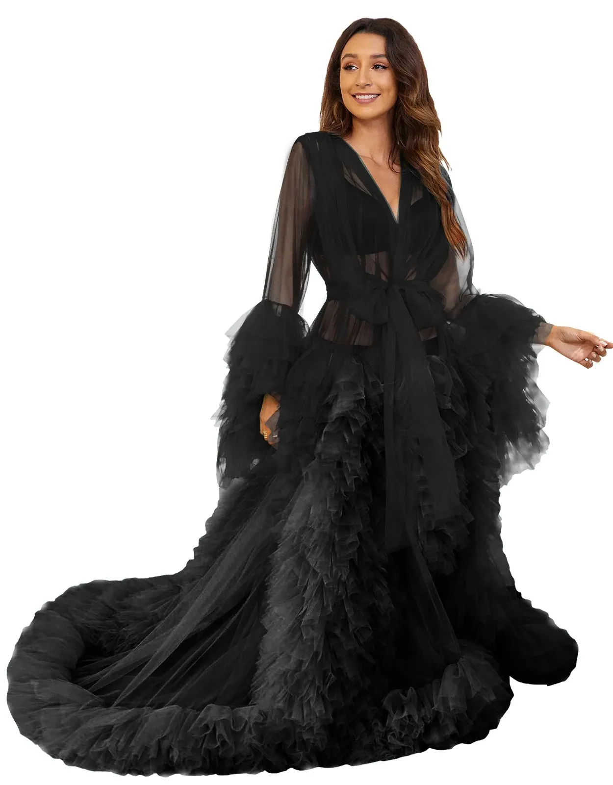 Bridal Robe Illusion Tulle Long Wedding Dressing Gown