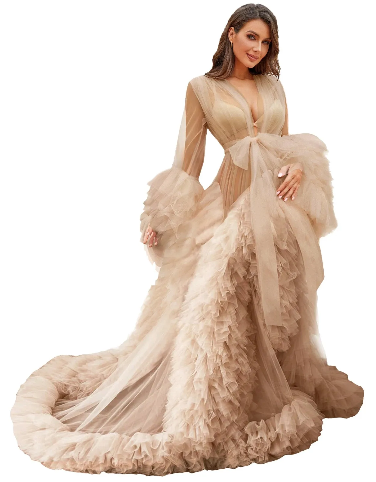 Bridal Robe Illusion Tulle Long Wedding Dressing Gown