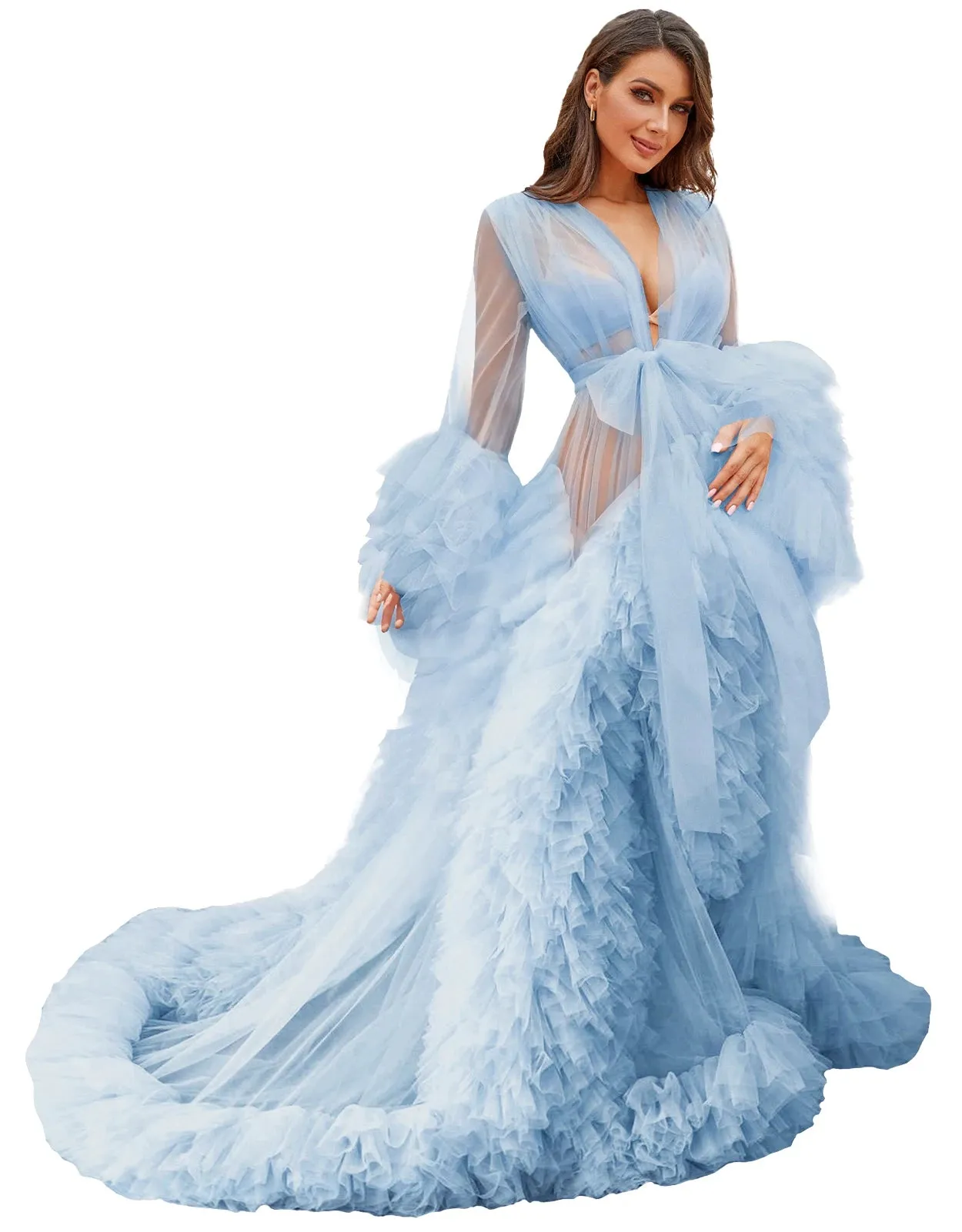 Bridal Robe Illusion Tulle Long Wedding Dressing Gown