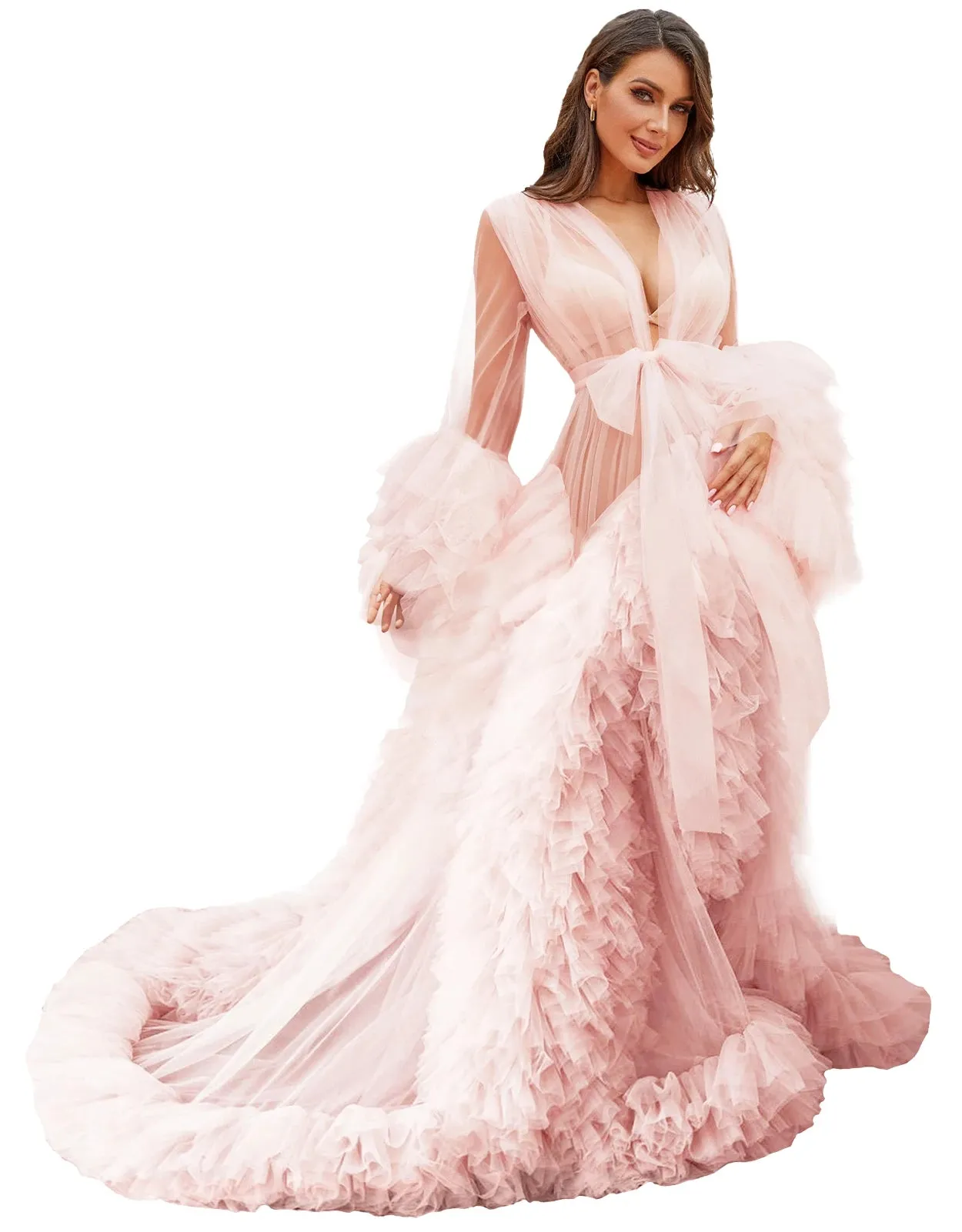 Bridal Robe Illusion Tulle Long Wedding Dressing Gown