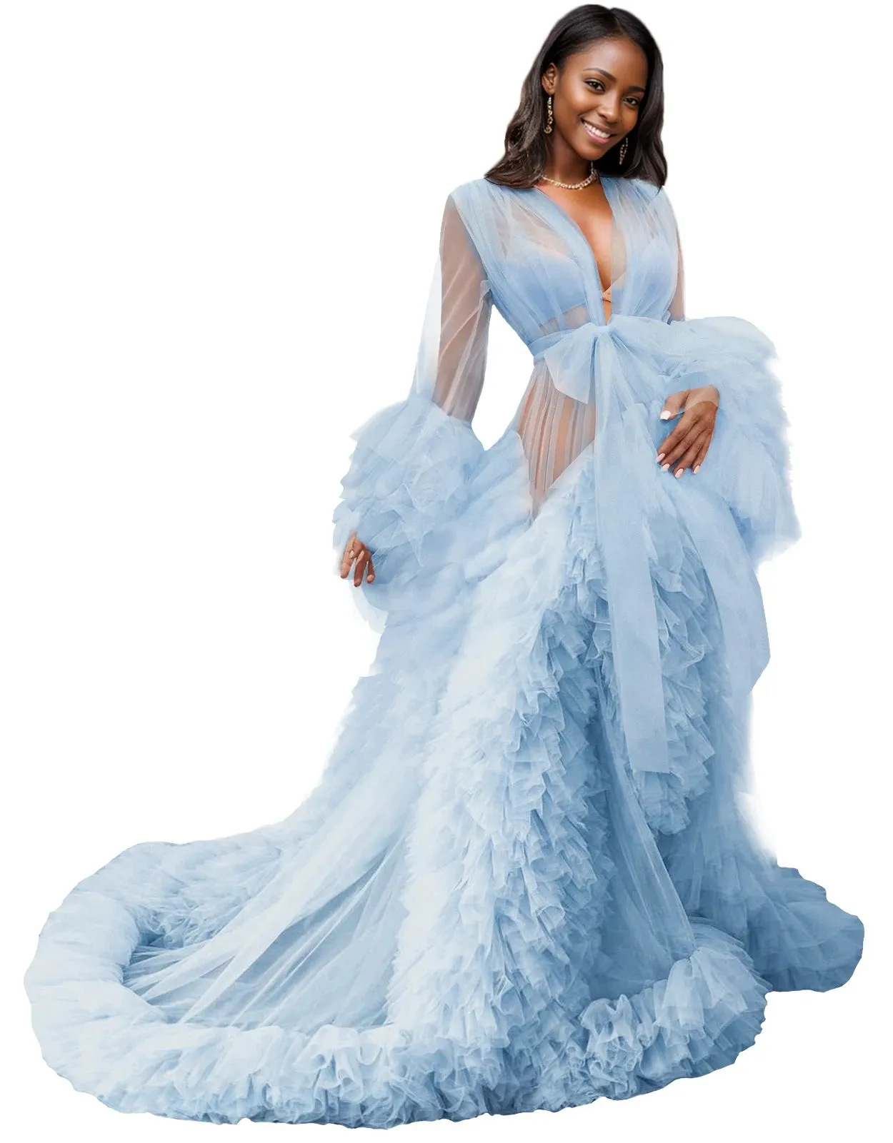 Bridal Robe Illusion Tulle Long Wedding Dressing Gown