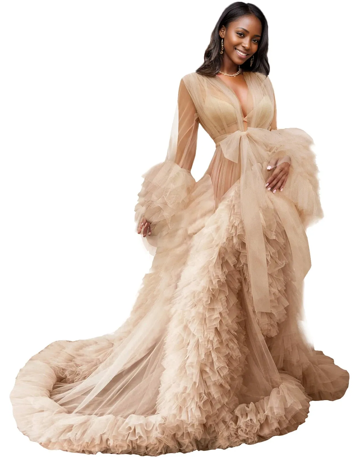 Bridal Robe Illusion Tulle Long Wedding Dressing Gown