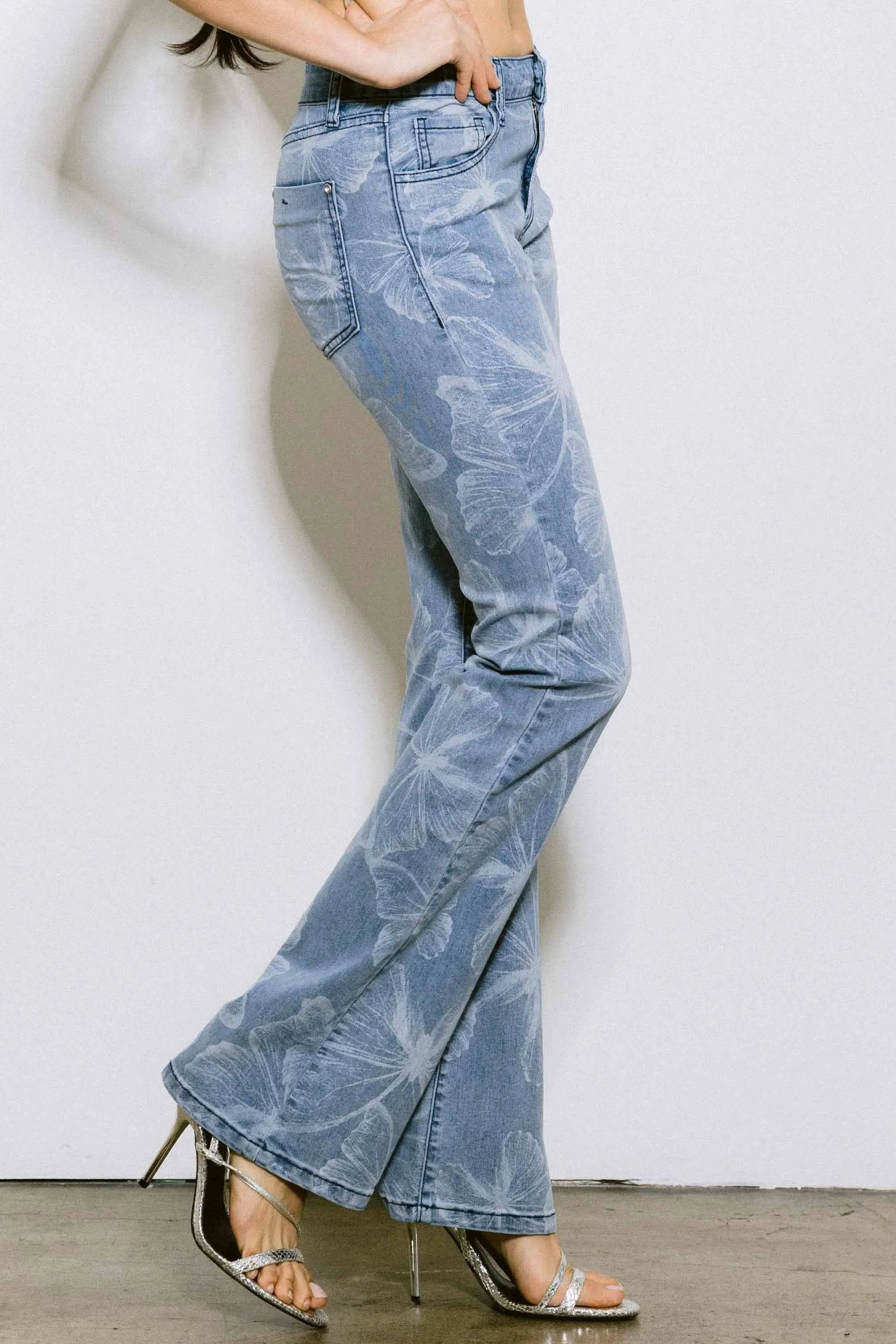 Butterfly Print Bootcut Jeans