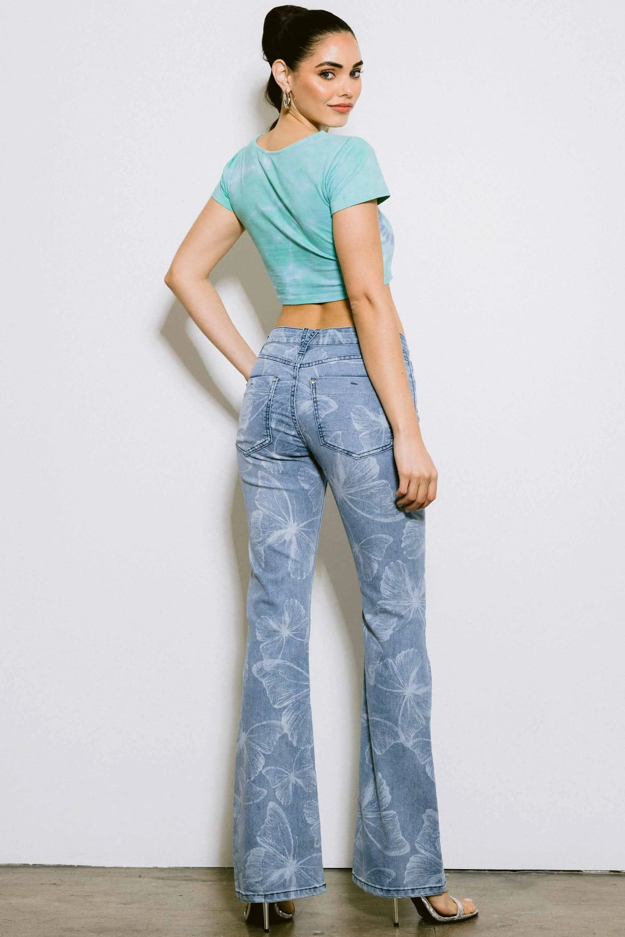Butterfly Print Bootcut Jeans