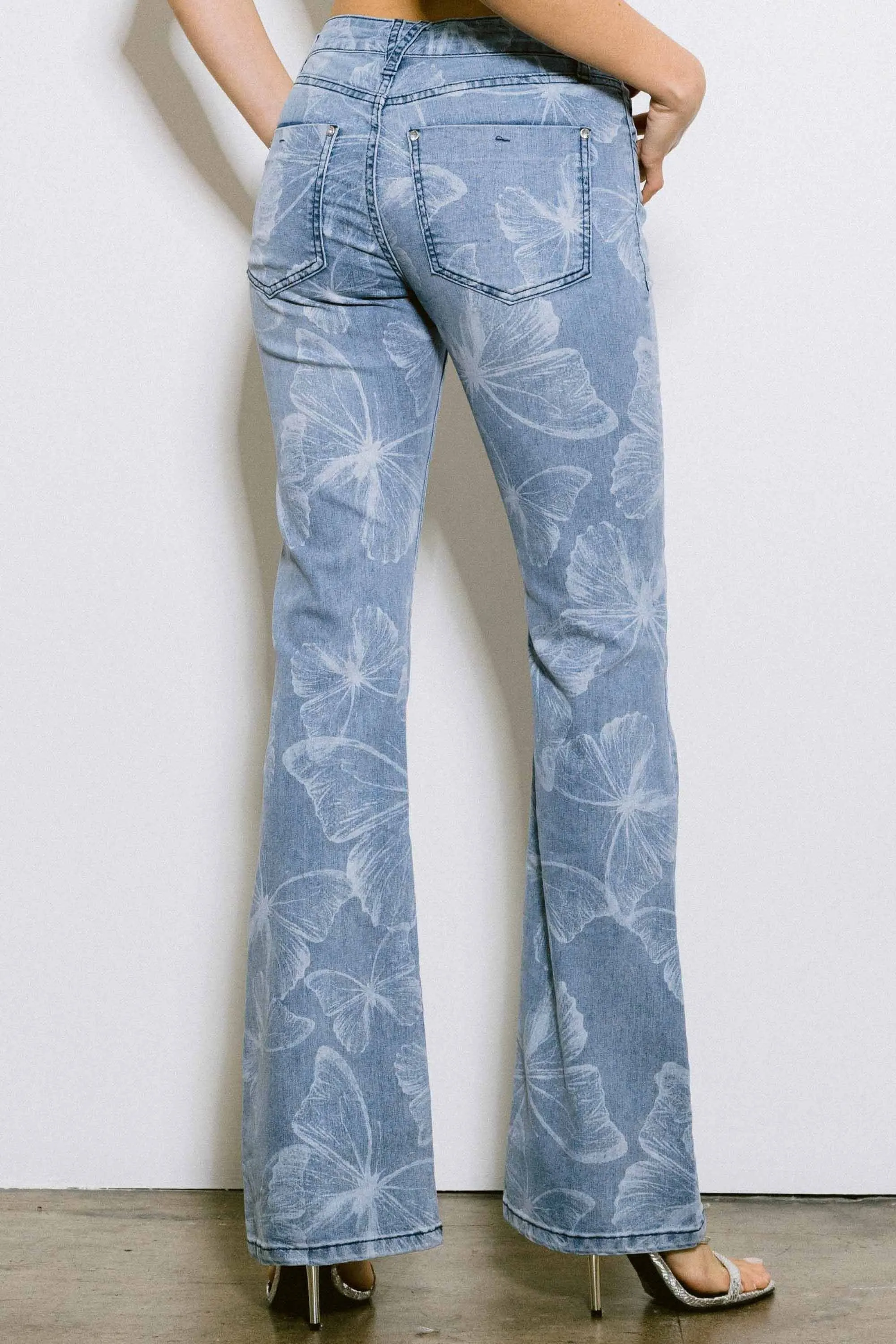Butterfly Print Bootcut Jeans