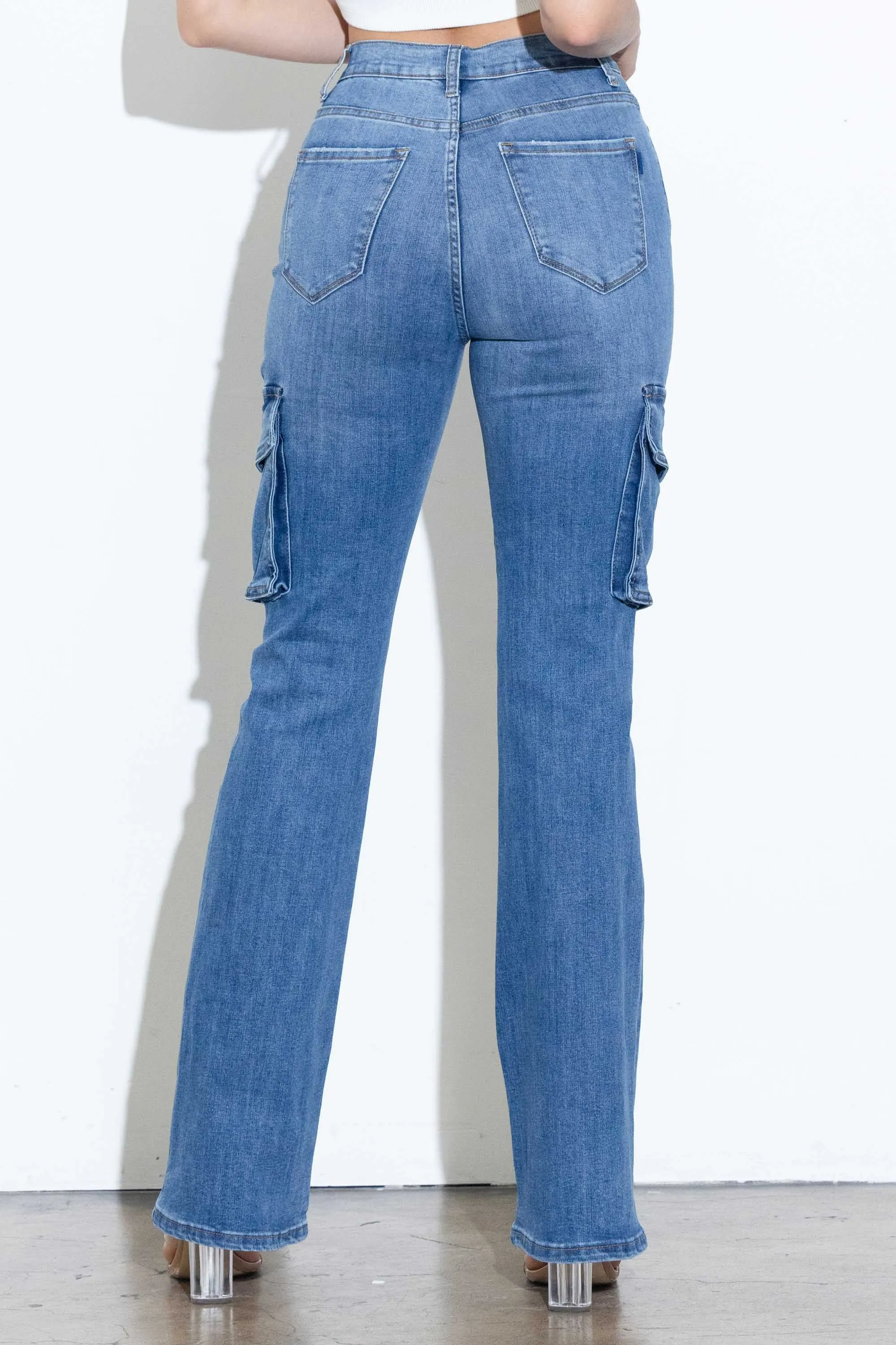 Cargo Pockets Bootcut Jeans