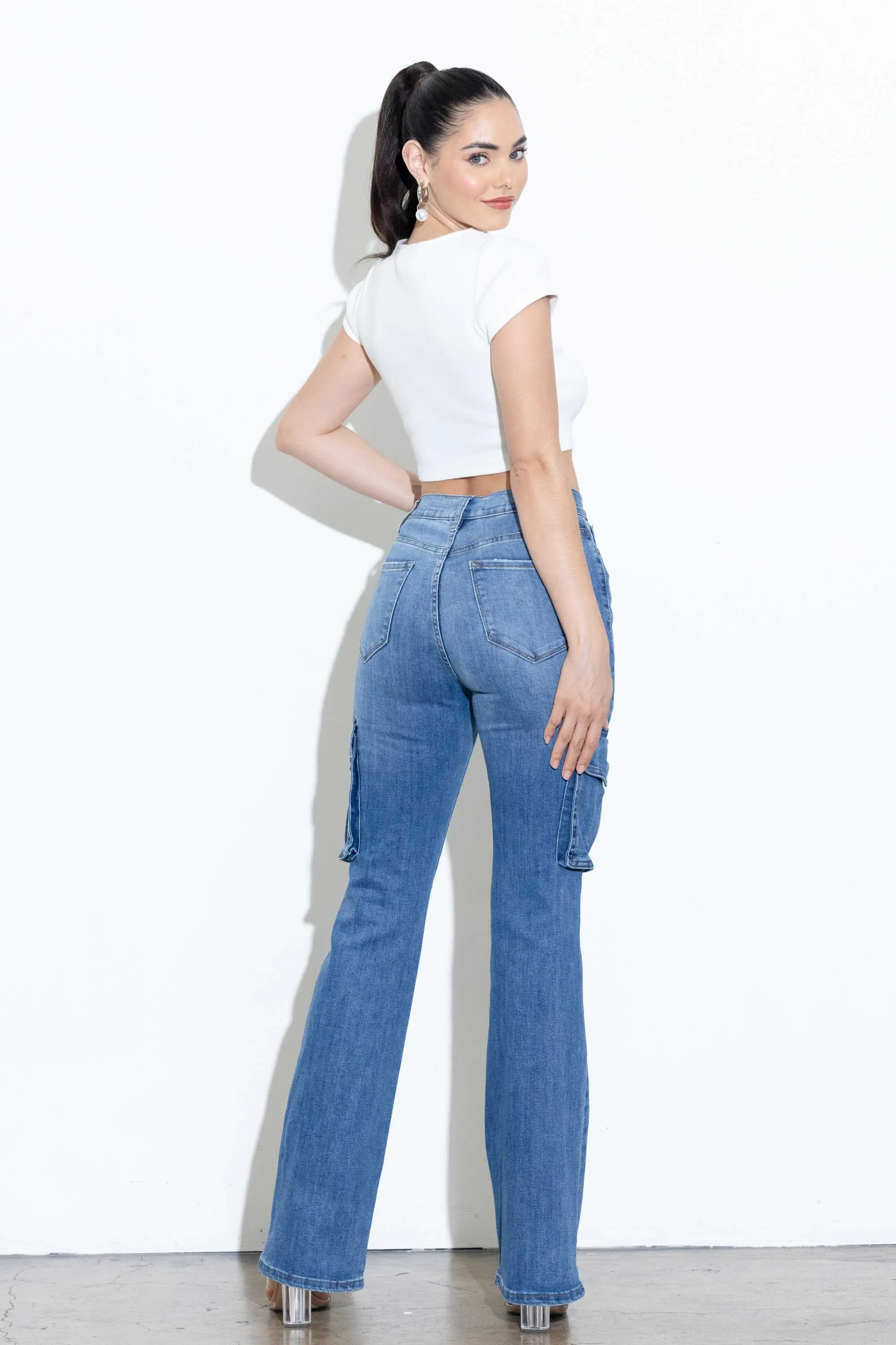 Cargo Pockets Bootcut Jeans