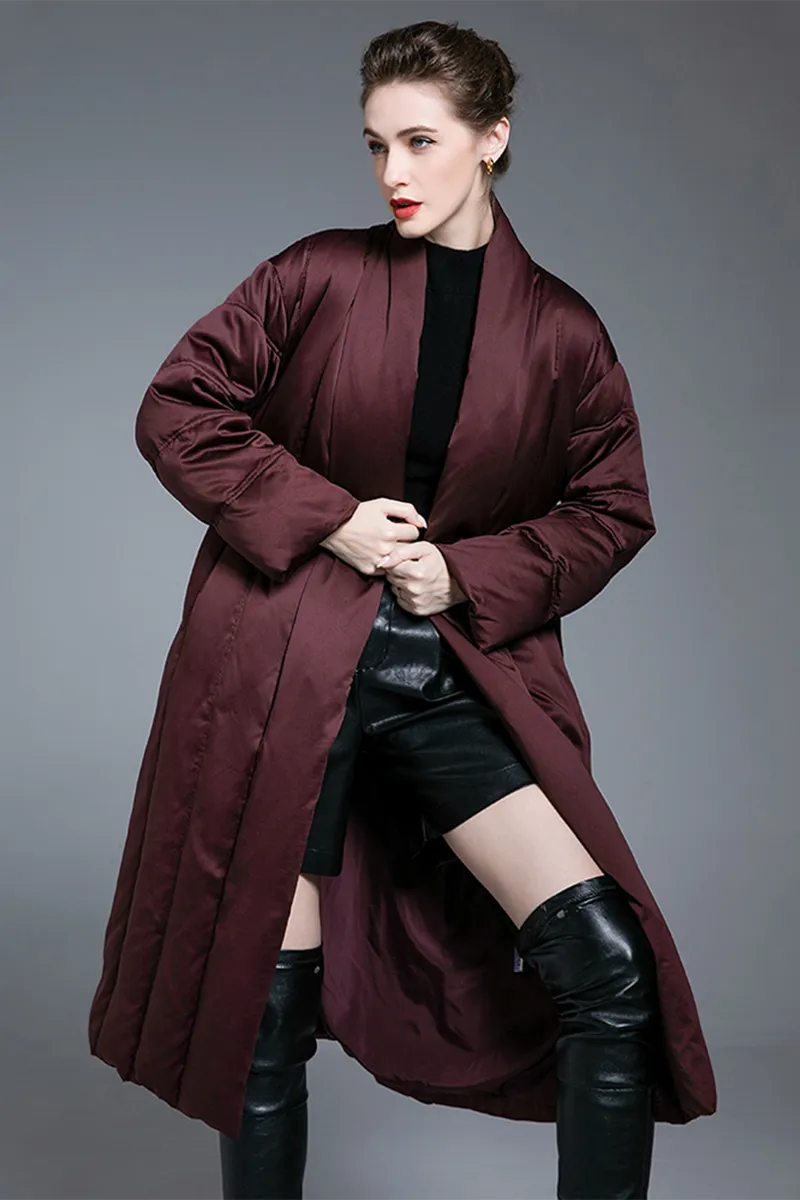 Casual Lace Up Patchwork White duck down Cardigan Collar Outerwear(Down content 91%~95%)