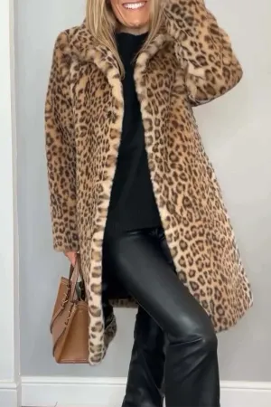 Casual Leopard Patchwork Fluffy Turndown Collar Outerwear(5 Colors)