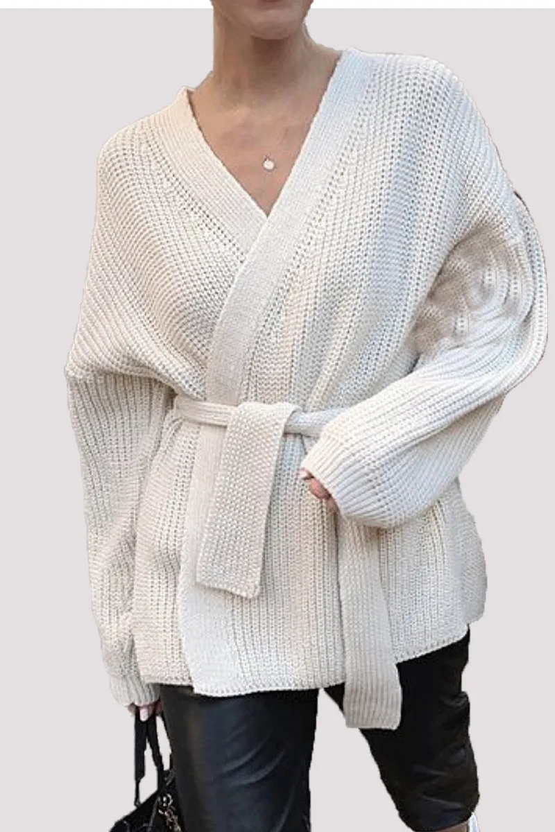 Casual Solid Bandage V Neck Cardigans(3 Colors)