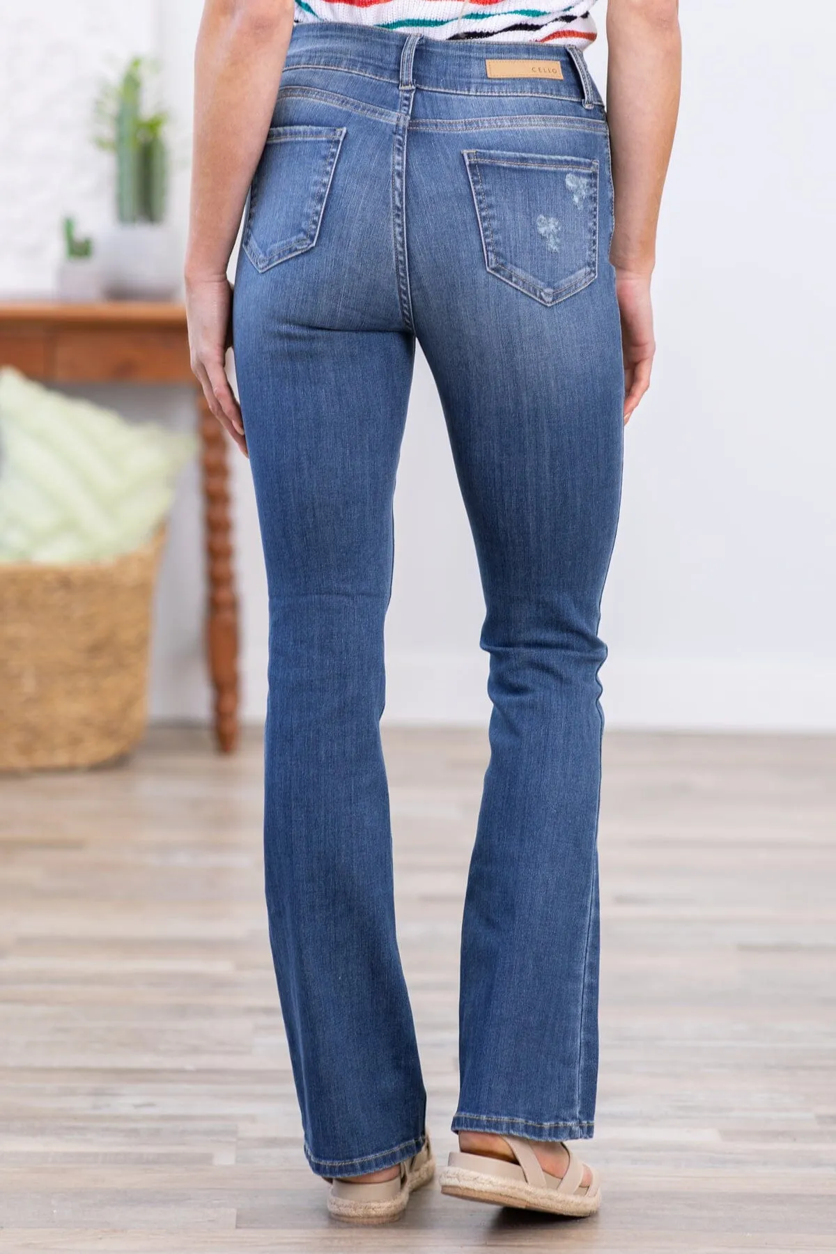 Cello Two Button High Rise Bootcut Jeans