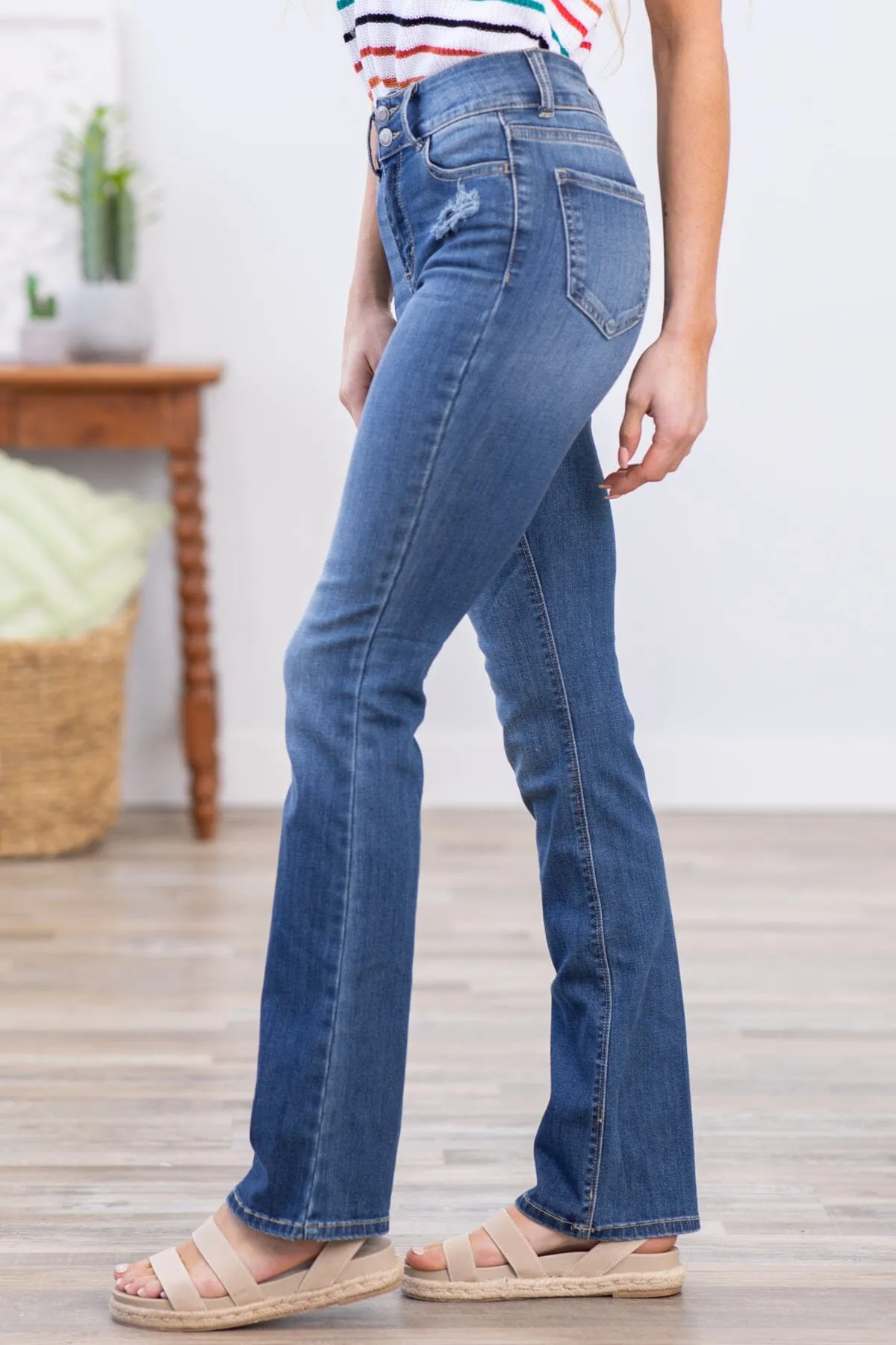 Cello Two Button High Rise Bootcut Jeans
